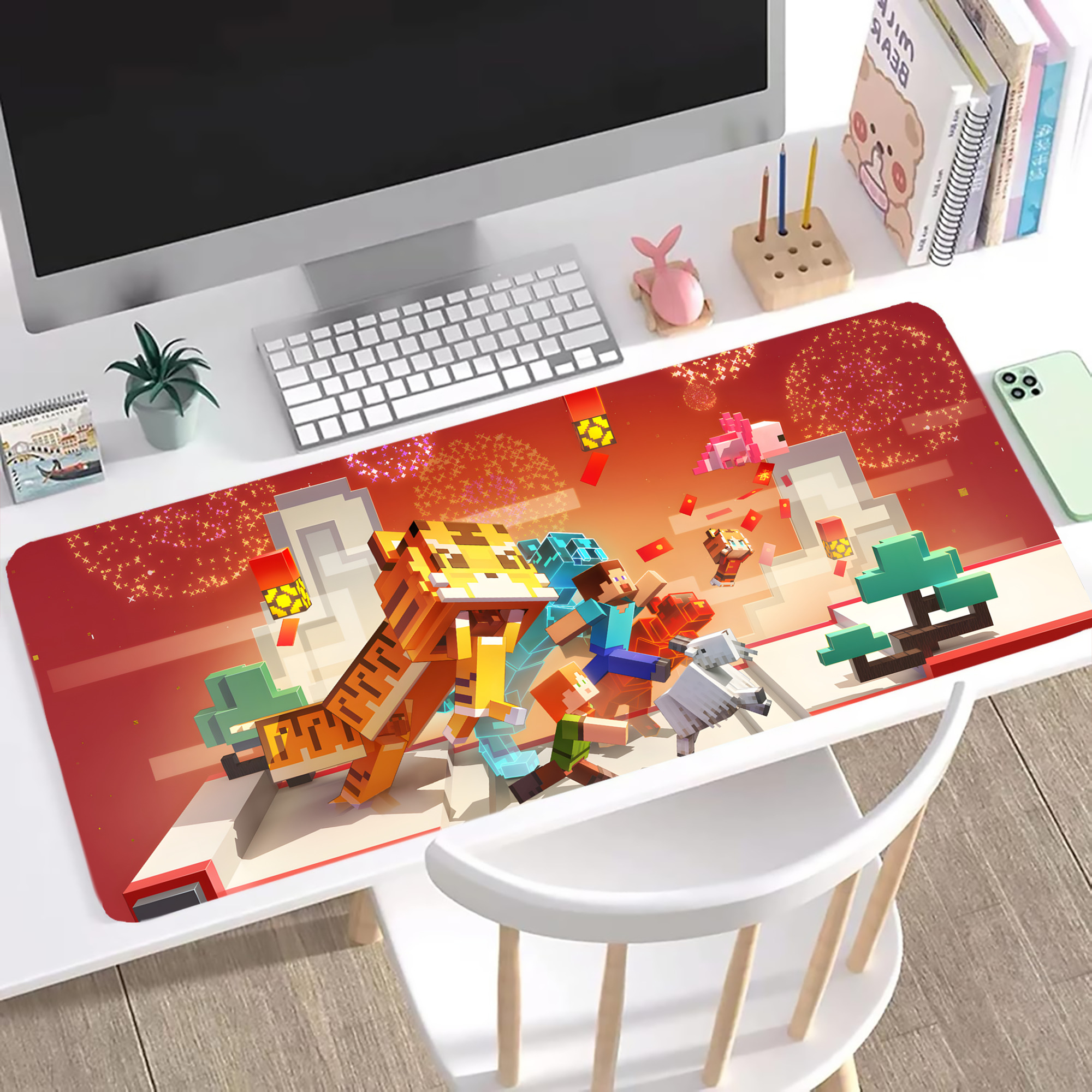 （画像用） マインクラフト ブロックの世界 Minecraft MC Block world ステッチ加工 大判デスクマット／滑り止めマウスパッド