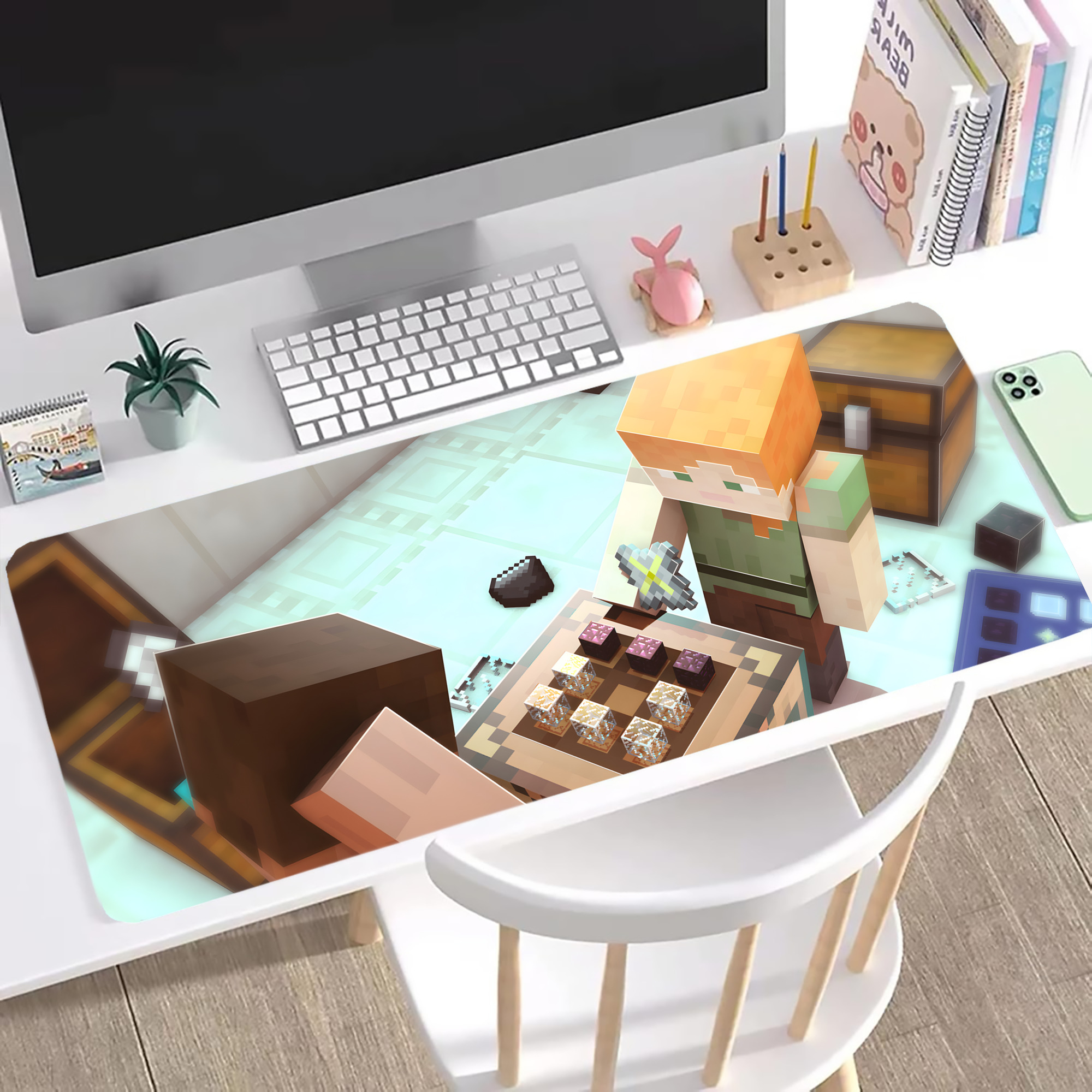 （画像用） マインクラフト ブロックの世界 Minecraft MC Block world ステッチ加工 大判デスクマット／滑り止めマウスパッド
