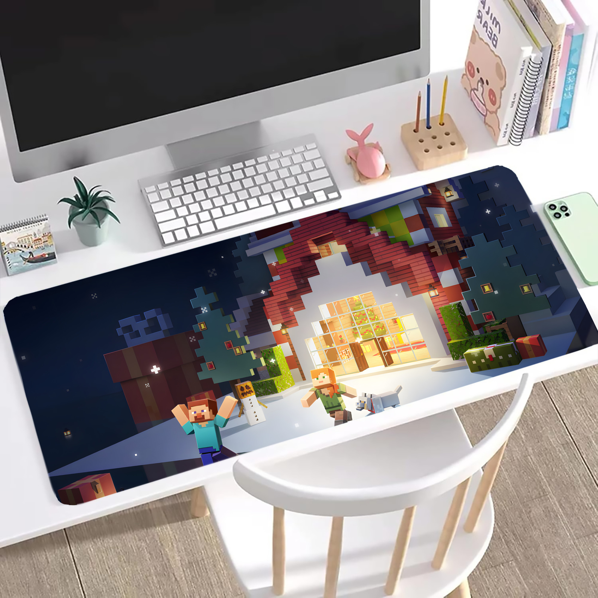 （画像用） マインクラフト ブロックの世界 Minecraft MC Block world ステッチ加工 大判デスクマット／滑り止めマウスパッド