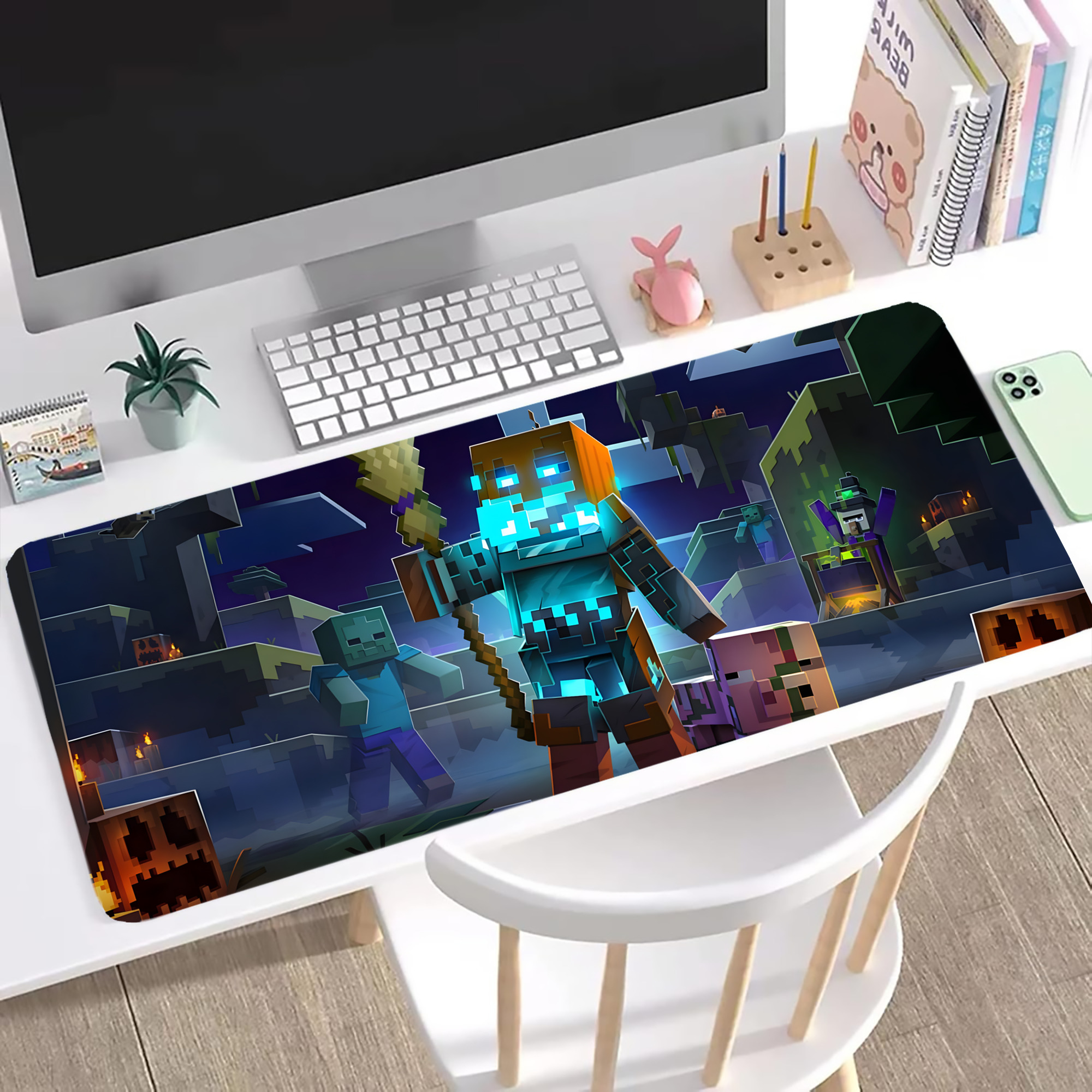 （画像用） マインクラフト ブロックの世界 Minecraft MC Block world ステッチ加工 大判デスクマット／滑り止めマウスパッド