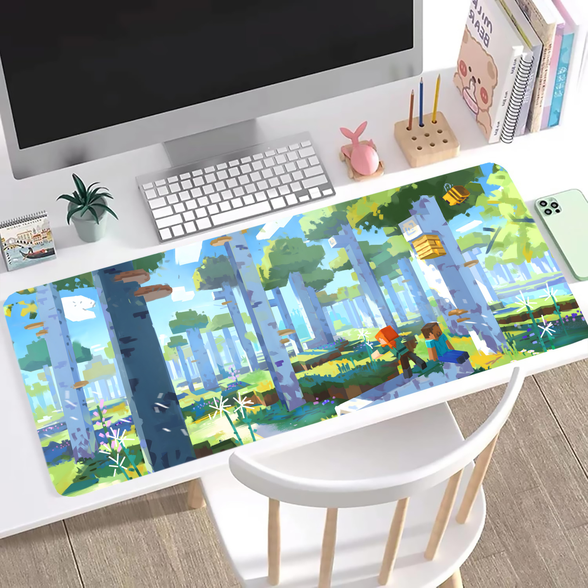 （画像用） マインクラフト ブロックの世界 Minecraft MC Block world ステッチ加工 大判デスクマット／滑り止めマウスパッド