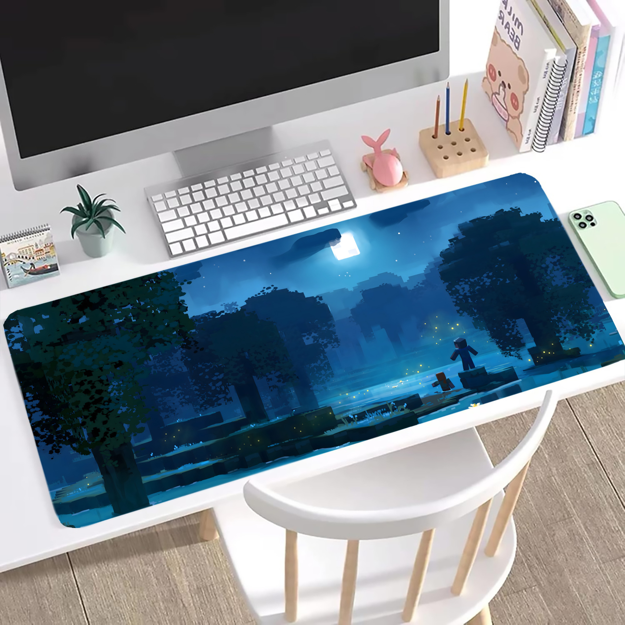 （画像用） マインクラフト ブロックの世界 Minecraft MC Block world ステッチ加工 大判デスクマット／滑り止めマウスパッド