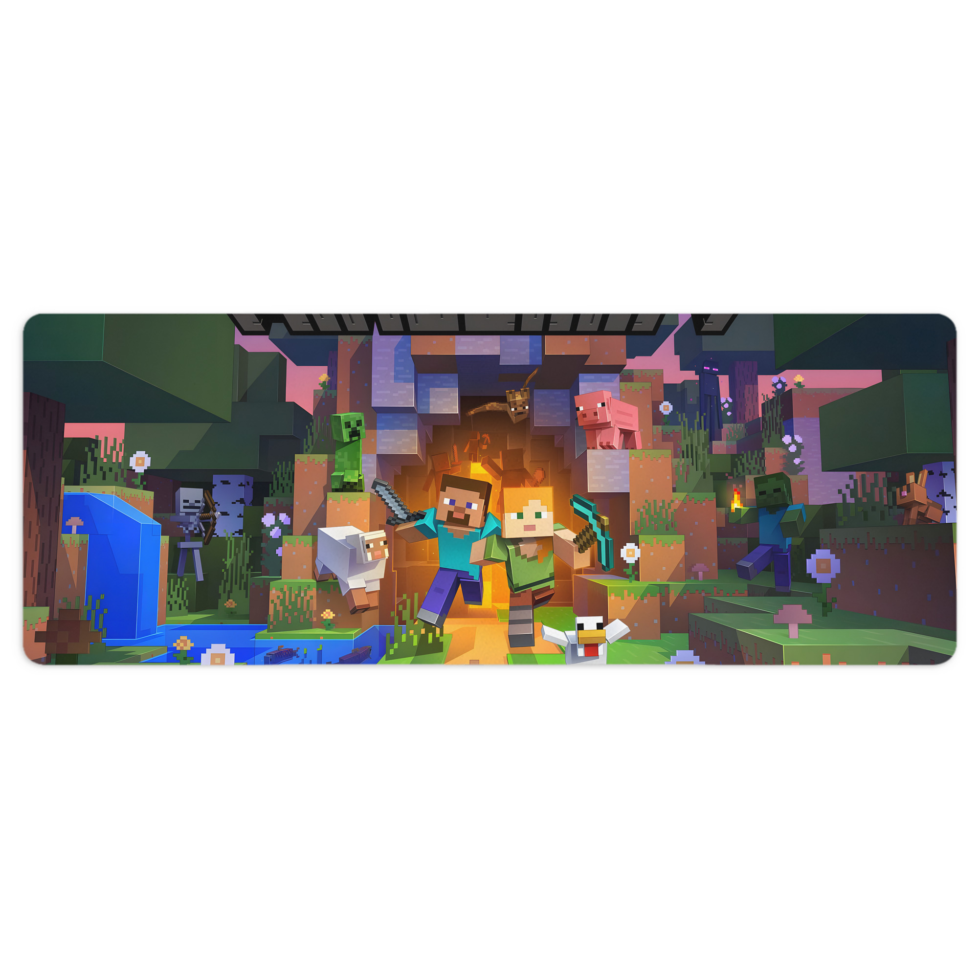 （画像用） マインクラフト ブロックの世界 Minecraft MC Block world ステッチ加工 大判デスクマット／滑り止めマウスパッド