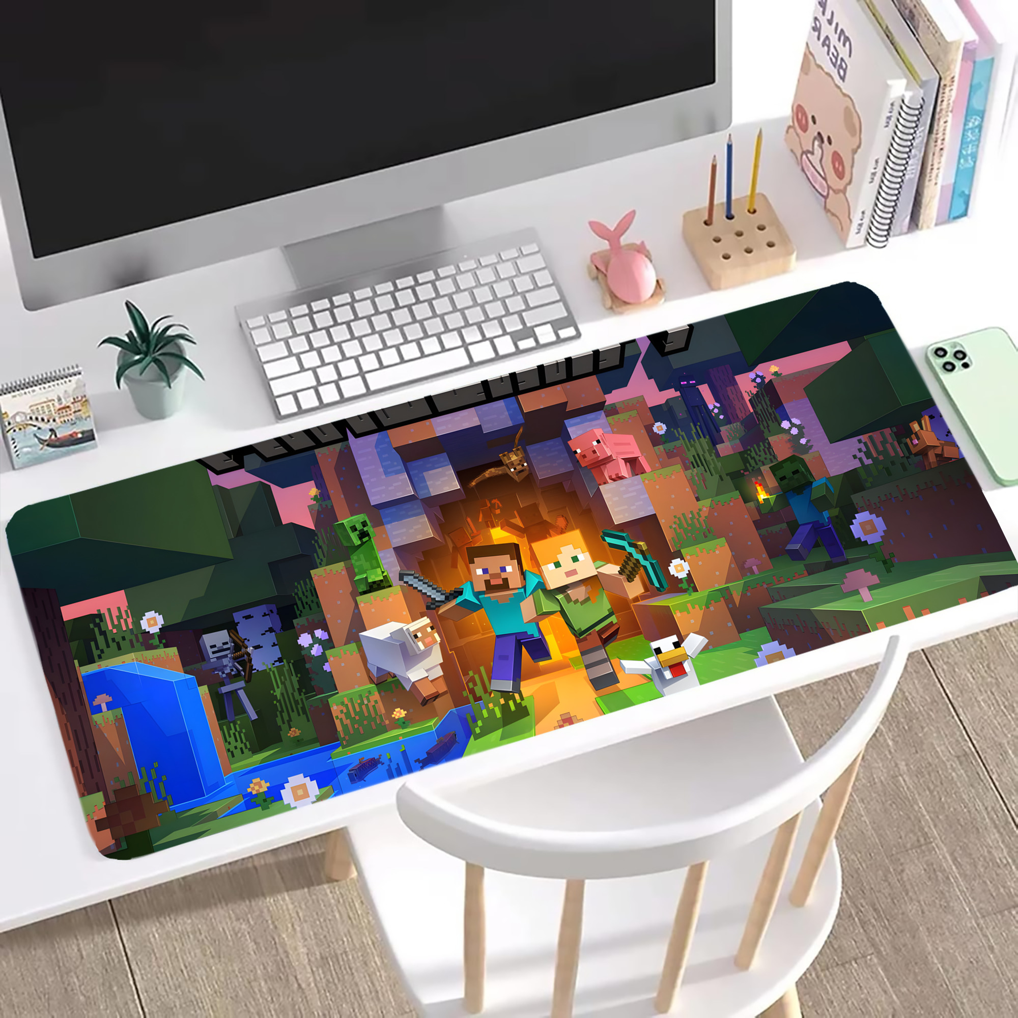 （画像用） マインクラフト ブロックの世界 Minecraft MC Block world ステッチ加工 大判デスクマット／滑り止めマウスパッド