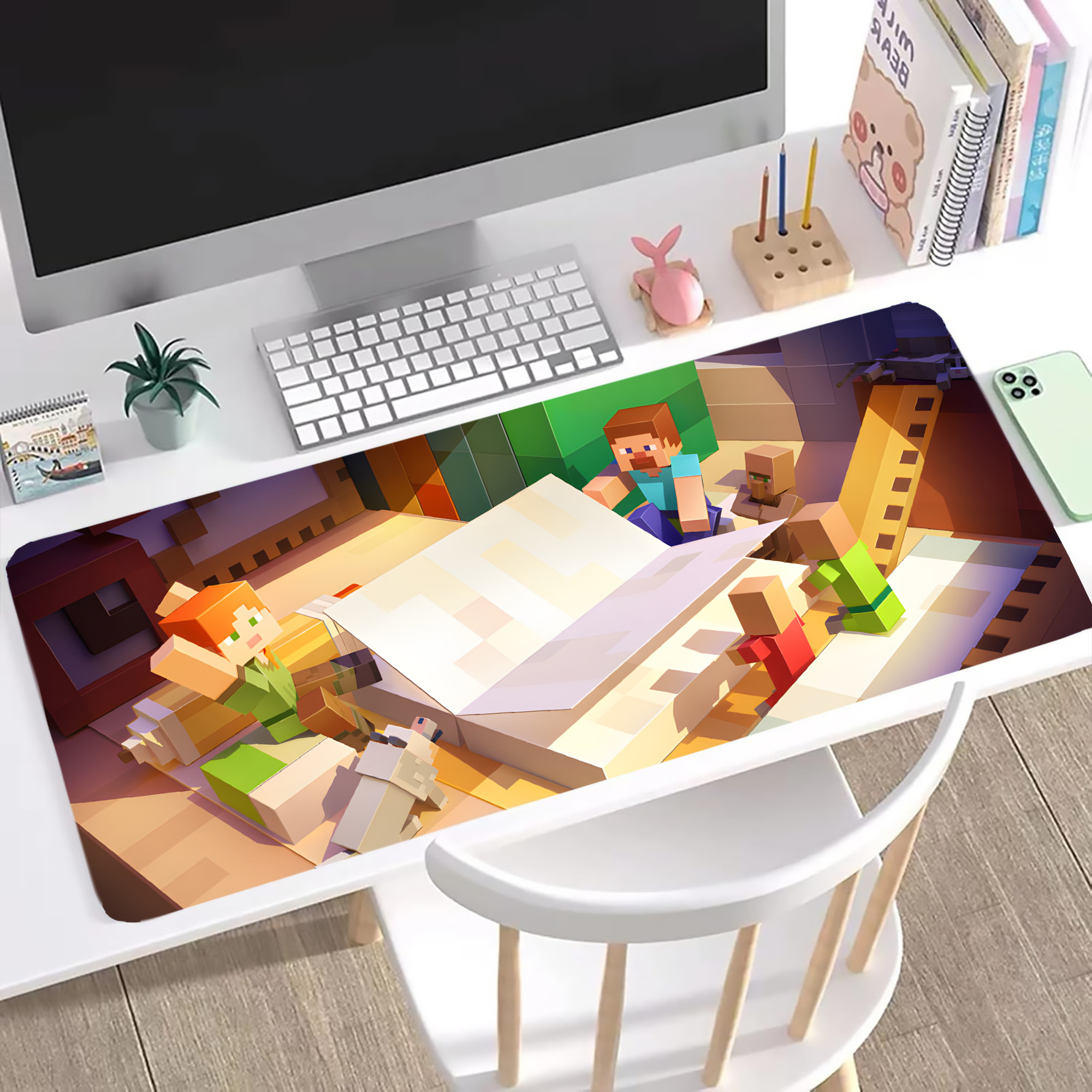 （画像用） マインクラフト ブロックの世界 Minecraft MC Block world ステッチ加工 大判デスクマット／滑り止めマウスパッド