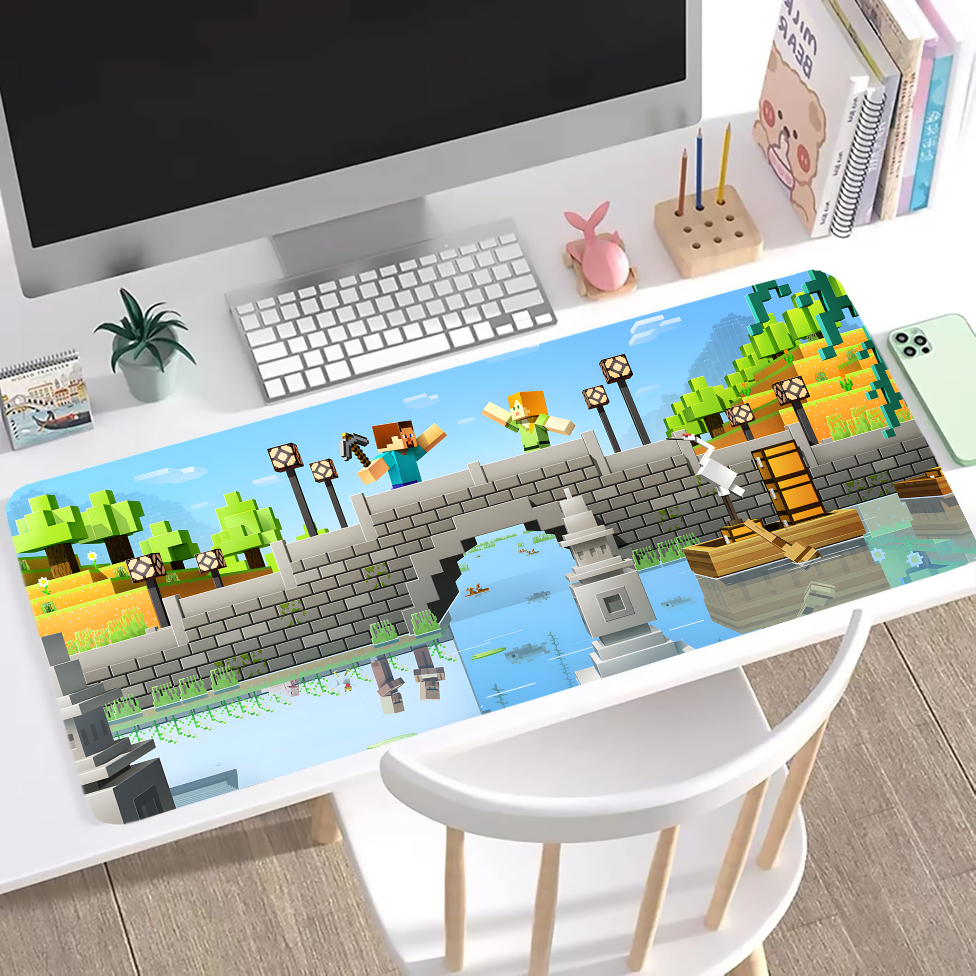 （画像用） マインクラフト ブロックの世界 Minecraft MC Block world ステッチ加工 大判デスクマット／滑り止めマウスパッド