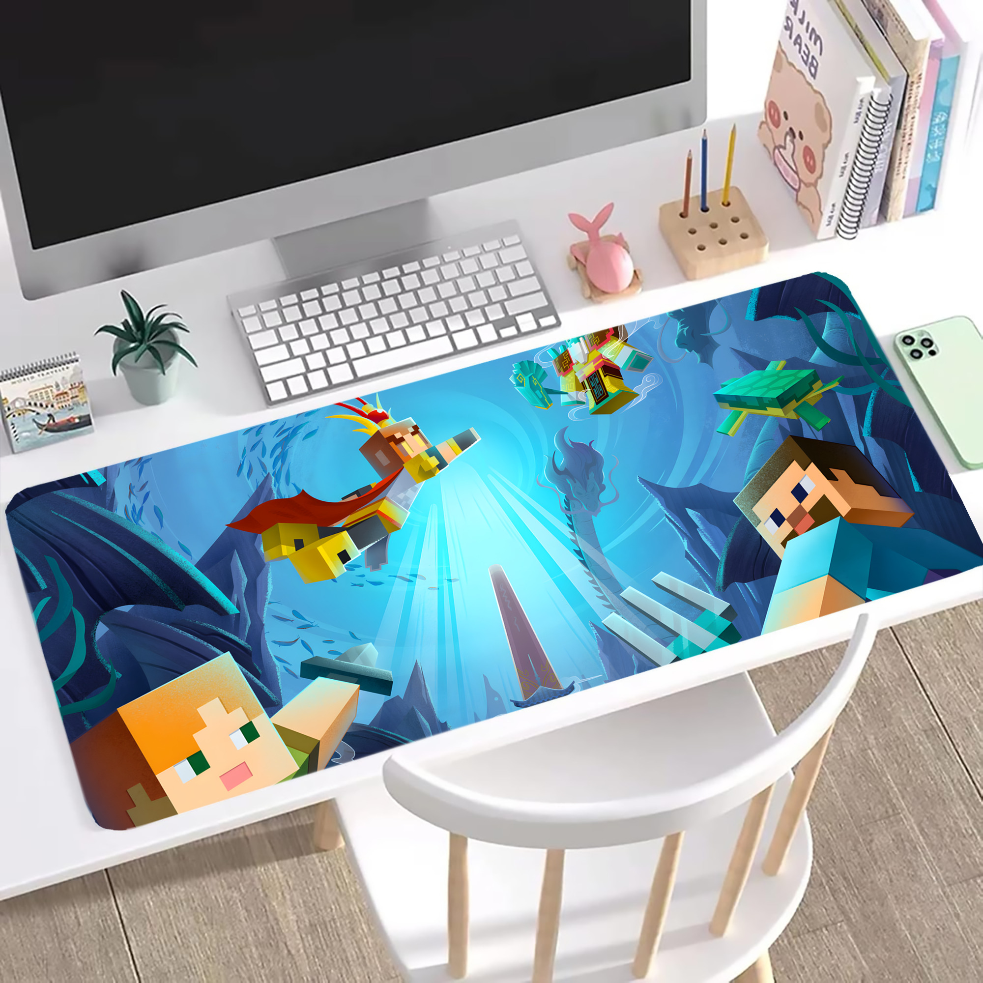 （画像用） マインクラフト ブロックの世界 Minecraft MC Block world ステッチ加工 大判デスクマット／滑り止めマウスパッド