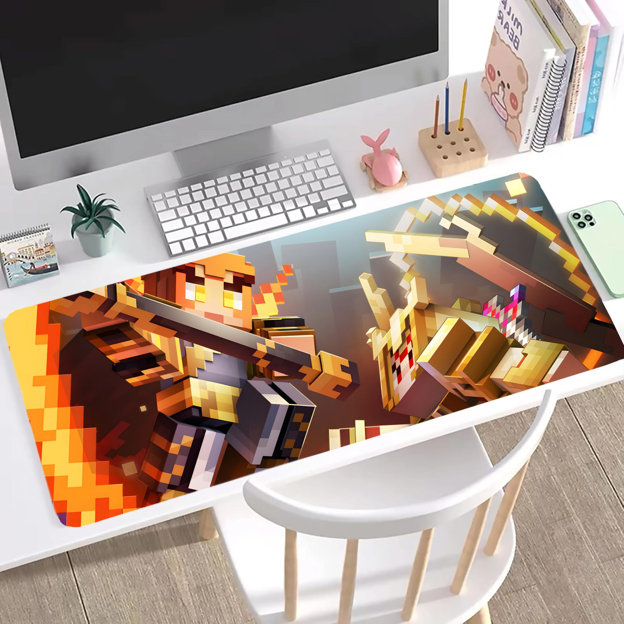 （画像用） マインクラフト ブロックの世界 Minecraft MC Block world ステッチ加工 大判デスクマット／滑り止めマウスパッド