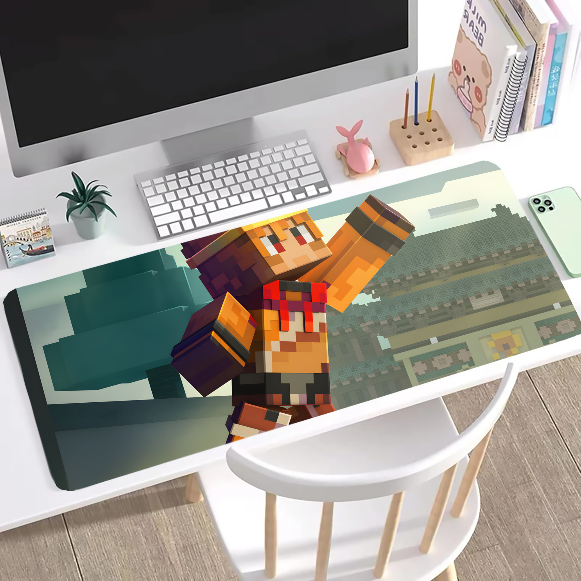 （画像用） マインクラフト ブロックの世界 Minecraft MC Block world ステッチ加工 大判デスクマット／滑り止めマウスパッド