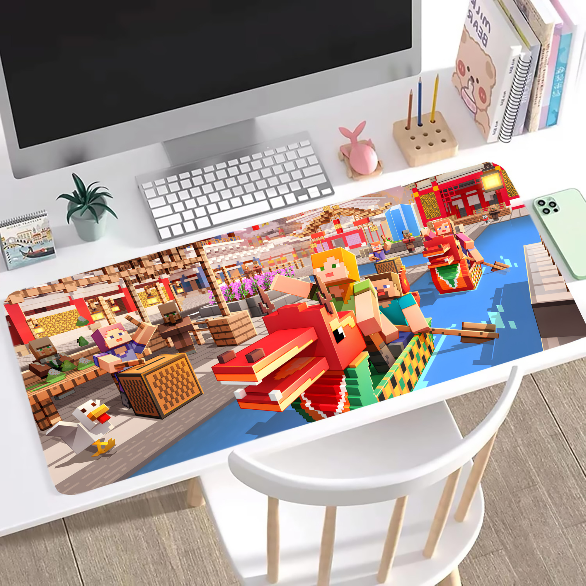 （画像用） マインクラフト ブロックの世界 Minecraft MC Block world ステッチ加工 大判デスクマット／滑り止めマウスパッド