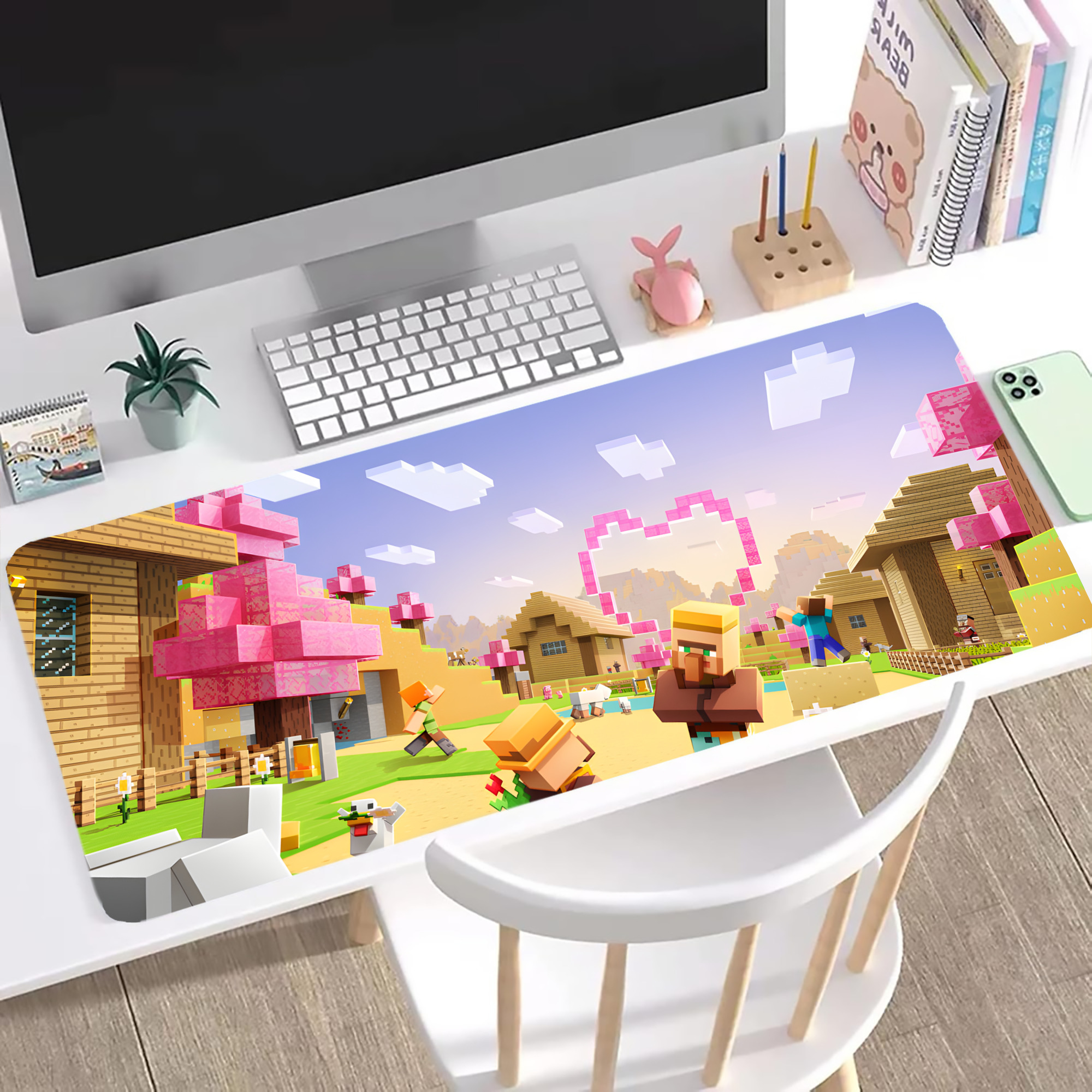 （画像用） マインクラフト ブロックの世界 Minecraft MC Block world ステッチ加工 大判デスクマット／滑り止めマウスパッド
