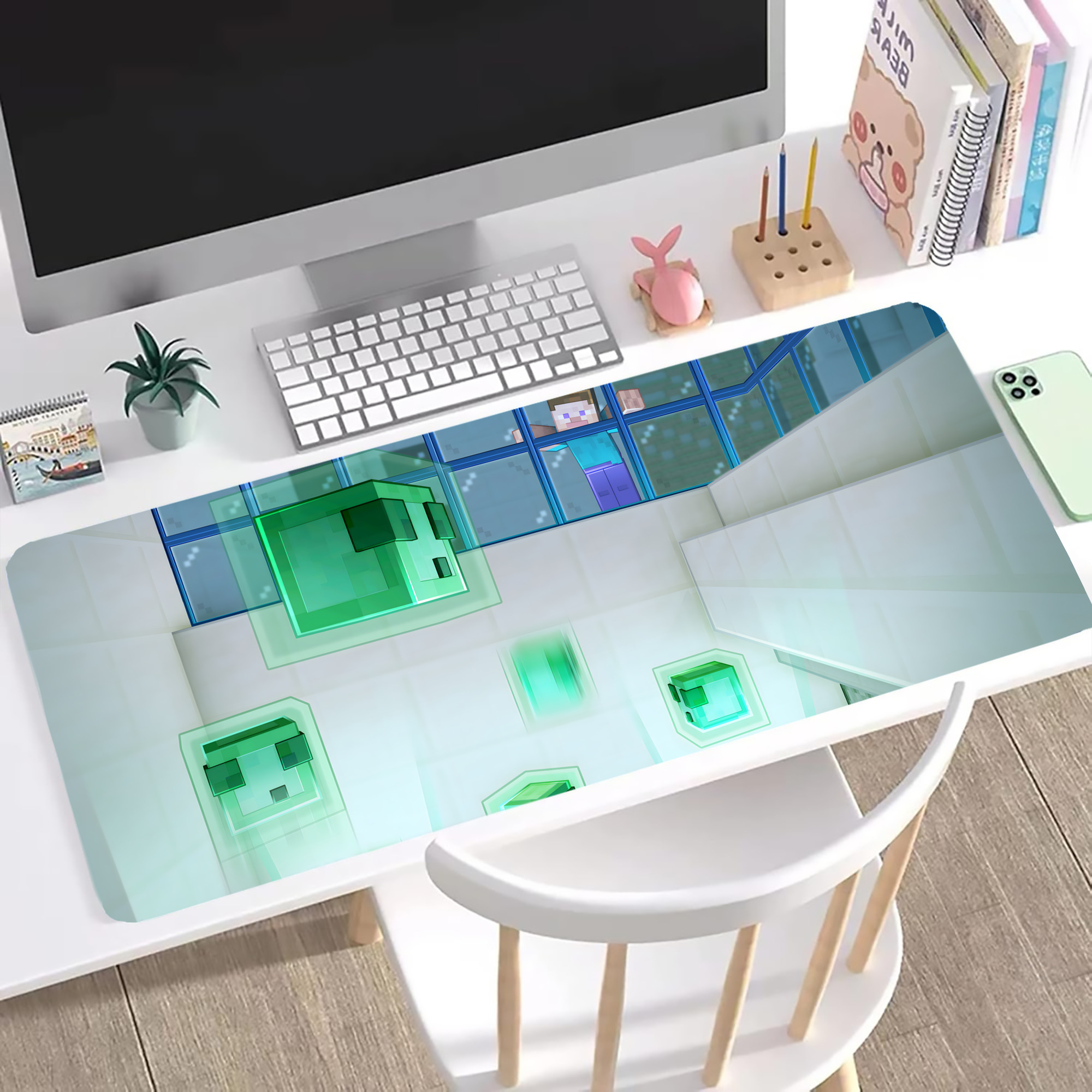 （画像用） マインクラフト ブロックの世界 Minecraft MC Block world ステッチ加工 大判デスクマット／滑り止めマウスパッド