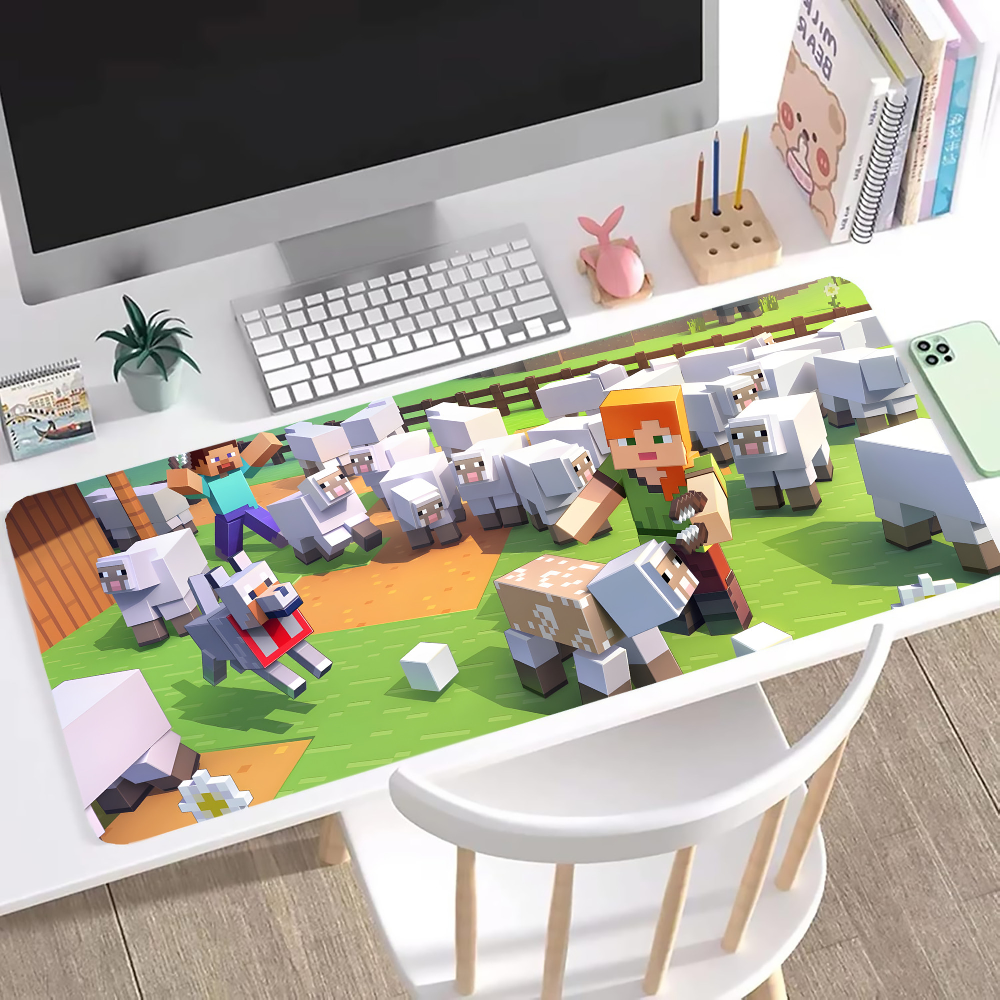 （画像用） マインクラフト ブロックの世界 Minecraft MC Block world ステッチ加工 大判デスクマット／滑り止めマウスパッド
