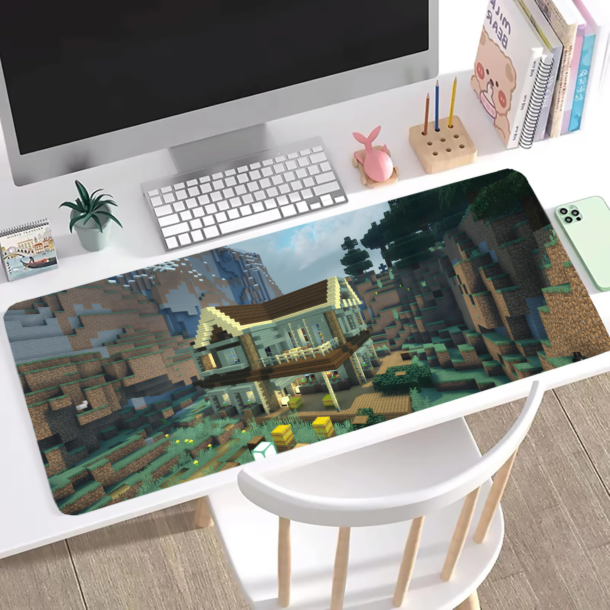 （画像用） マインクラフト ブロックの世界 Minecraft MC Block world ステッチ加工 大判デスクマット／滑り止めマウスパッド