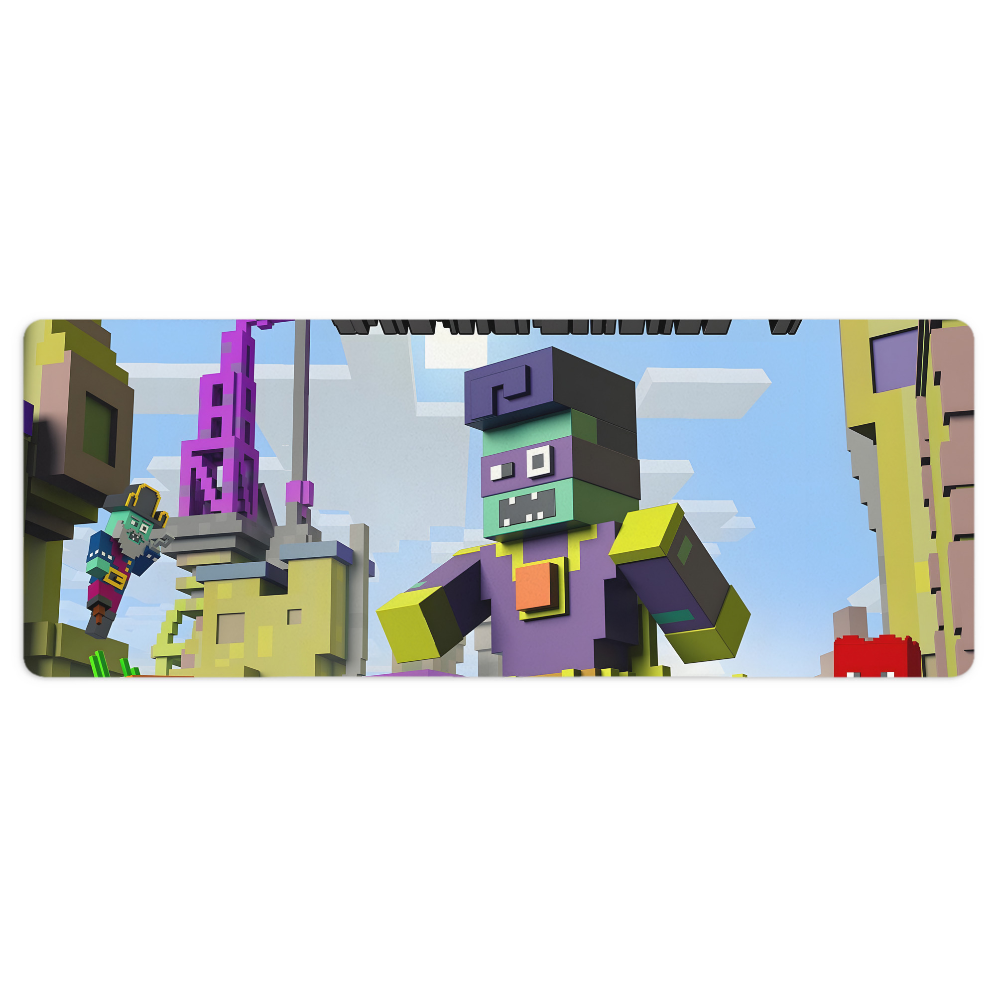 （画像用） マインクラフト ブロックの世界 Minecraft MC Block world ステッチ加工 大判デスクマット／滑り止めマウスパッド
