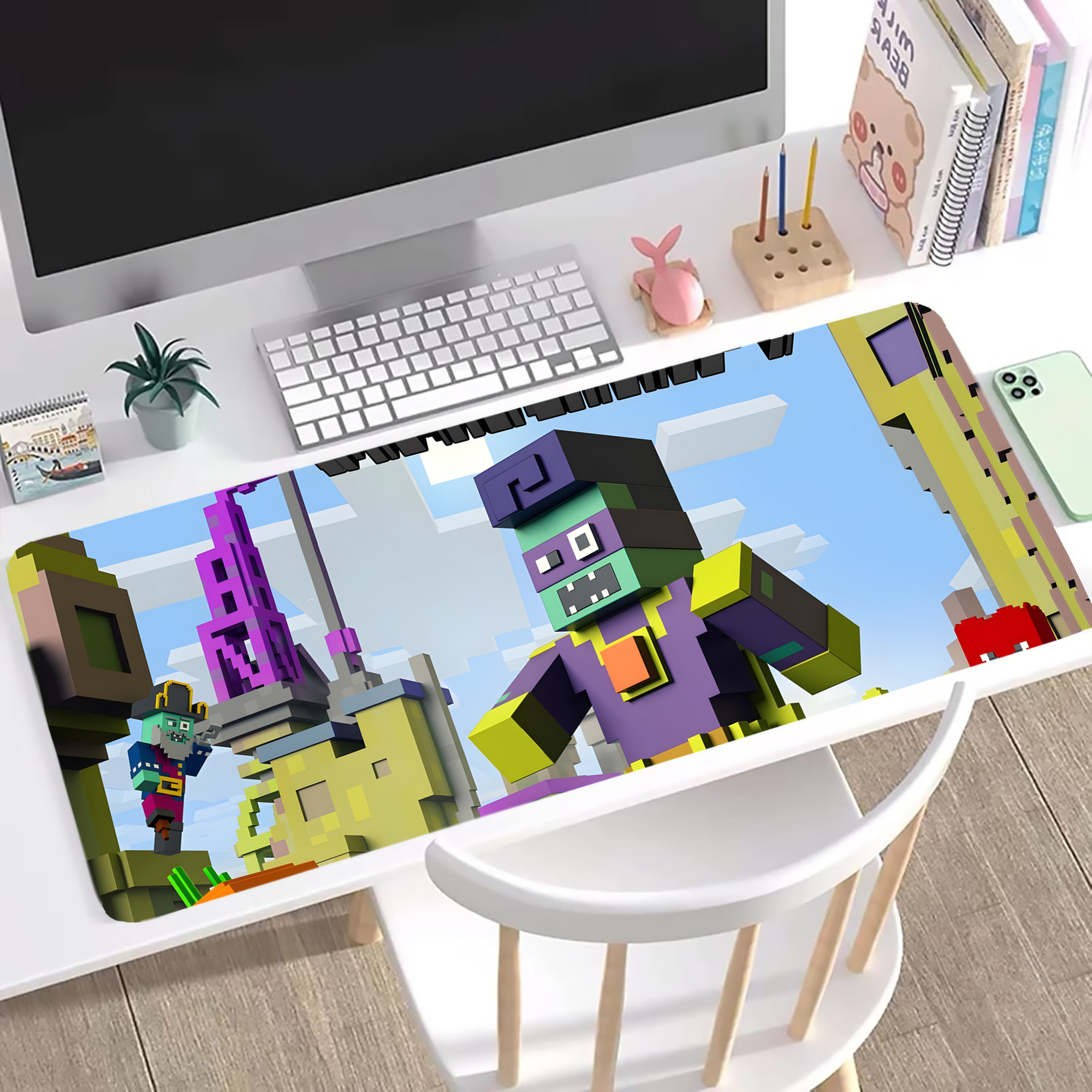 （画像用） マインクラフト ブロックの世界 Minecraft MC Block world ステッチ加工 大判デスクマット／滑り止めマウスパッド