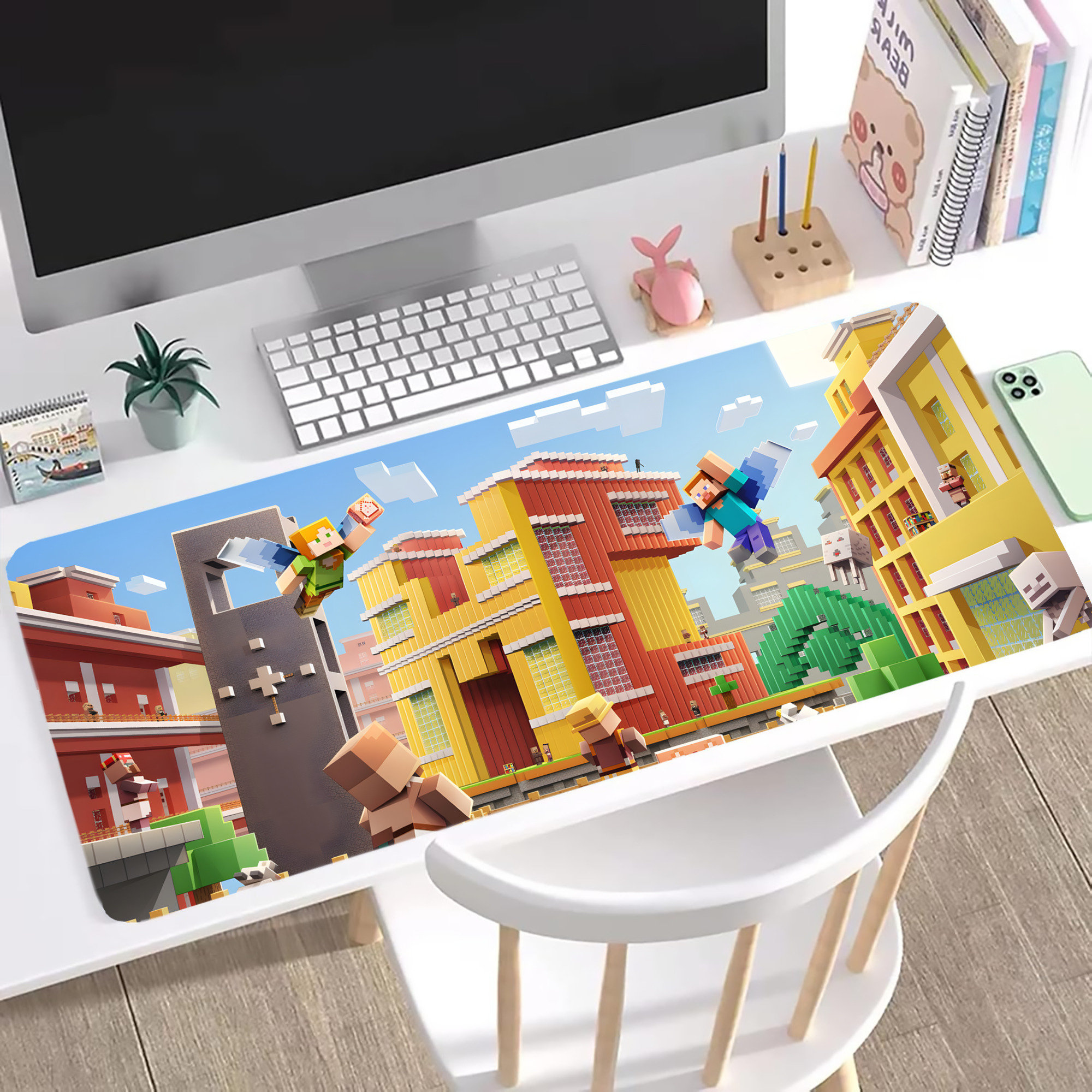 （画像用） マインクラフト ブロックの世界 Minecraft MC Block world ステッチ加工 大判デスクマット／滑り止めマウスパッド