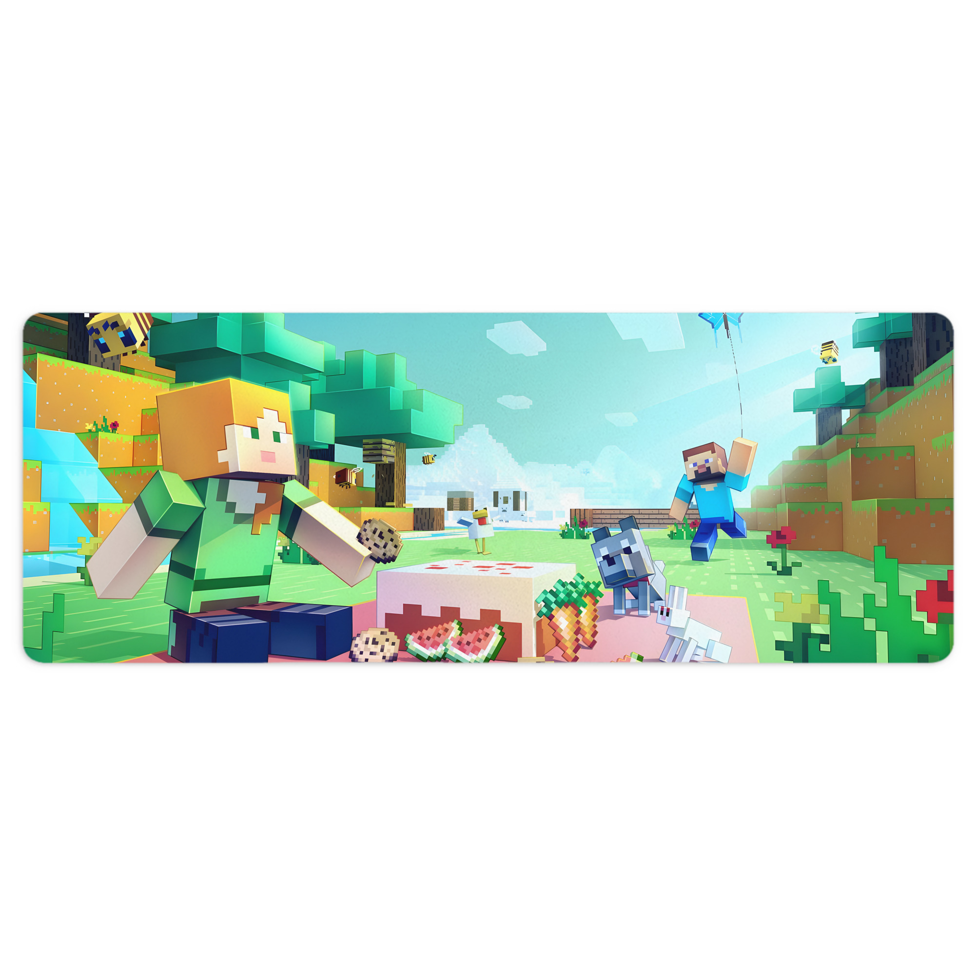 （画像用） マインクラフト ブロックの世界 Minecraft MC Block world ステッチ加工 大判デスクマット／滑り止めマウスパッド