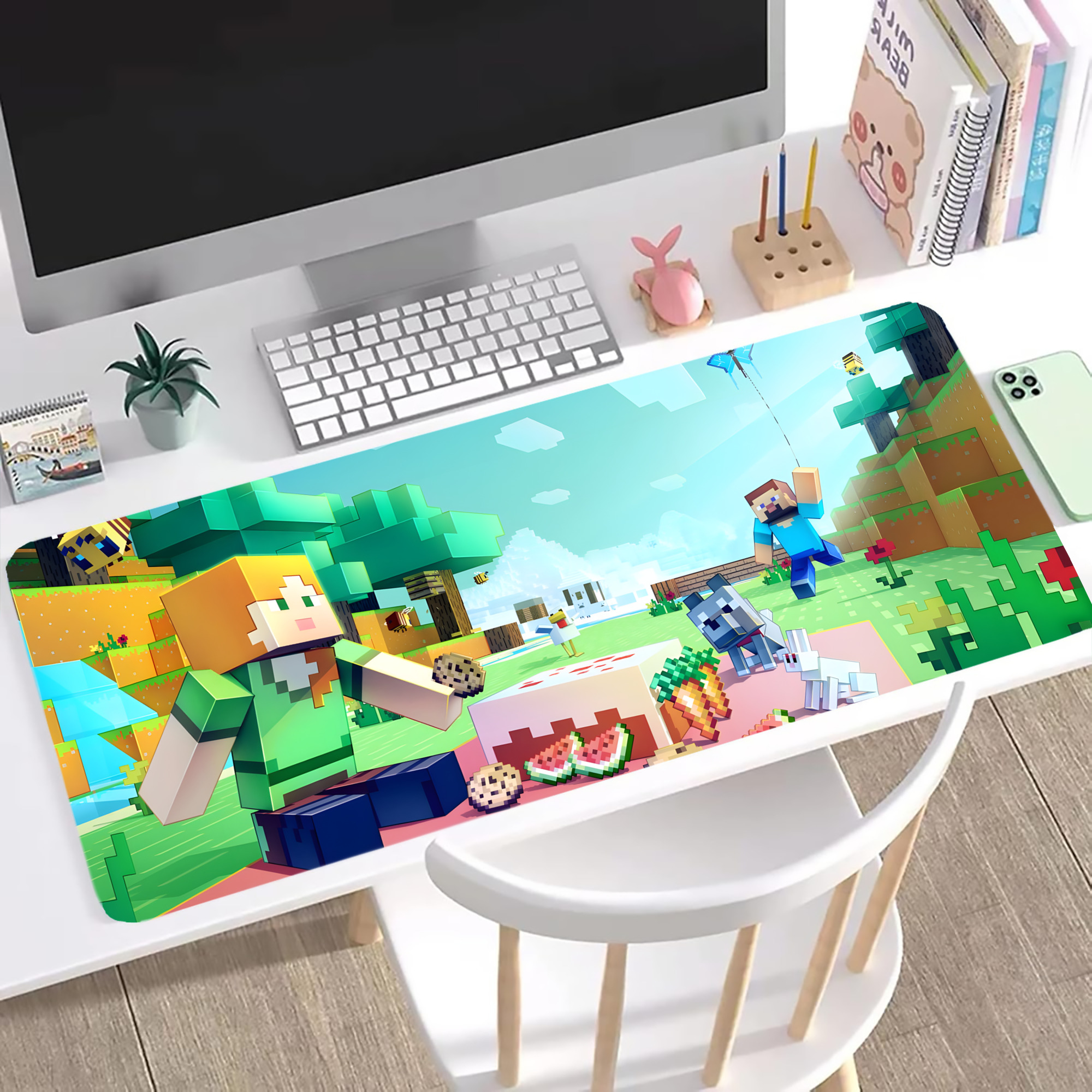 （画像用） マインクラフト ブロックの世界 Minecraft MC Block world ステッチ加工 大判デスクマット／滑り止めマウスパッド