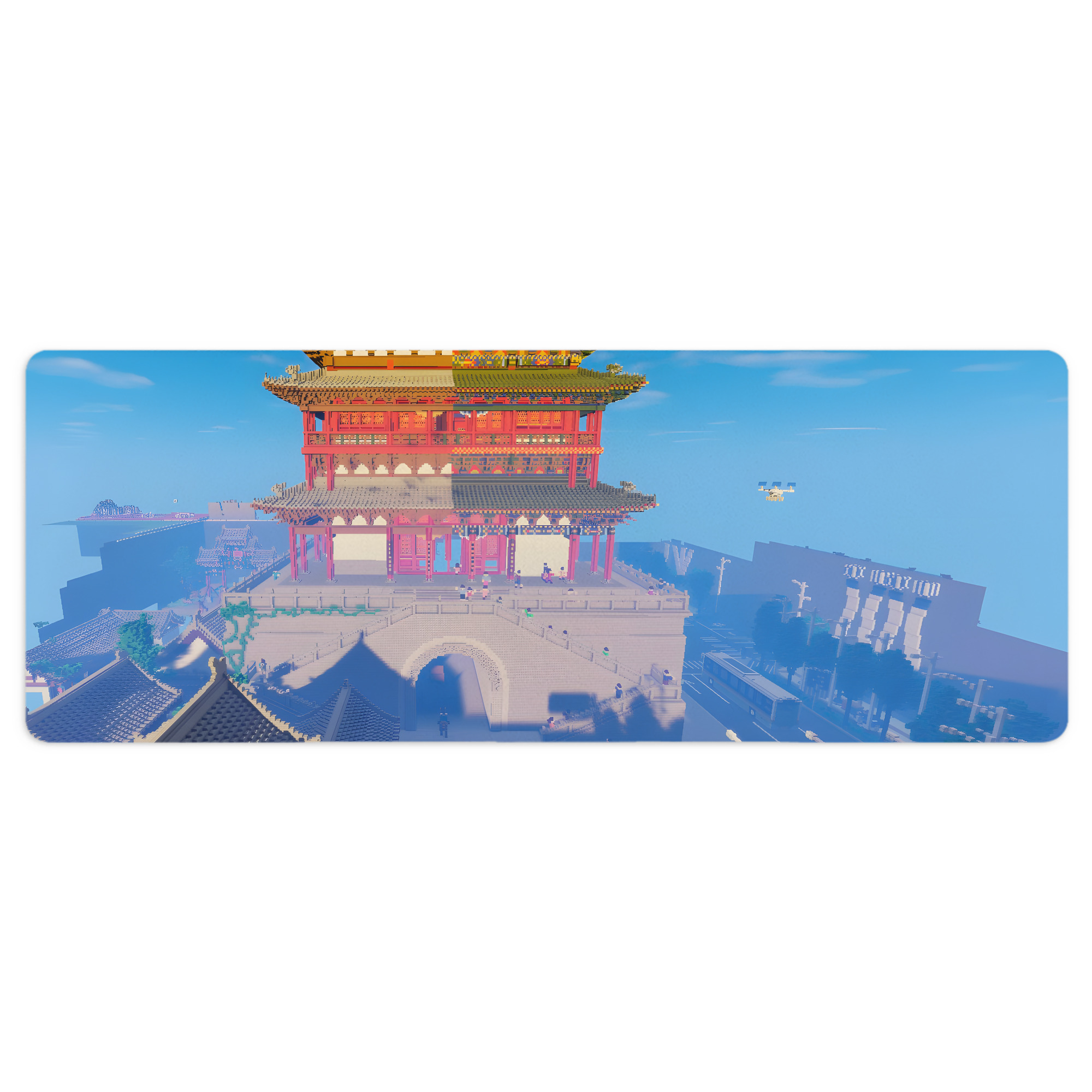 （画像用） マインクラフト ブロックの世界 Minecraft MC Block world ステッチ加工 大判デスクマット／滑り止めマウスパッド