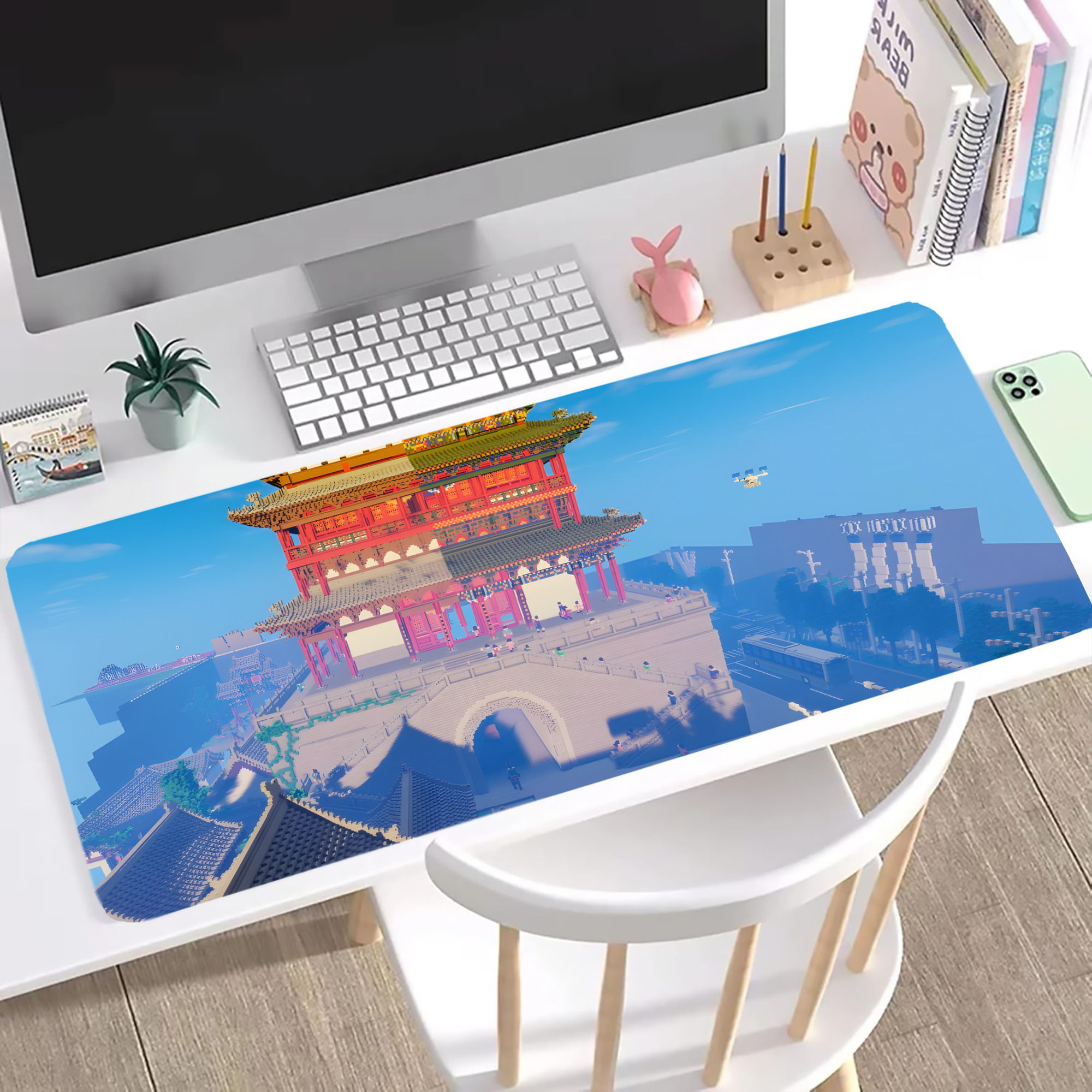 （画像用） マインクラフト ブロックの世界 Minecraft MC Block world ステッチ加工 大判デスクマット／滑り止めマウスパッド