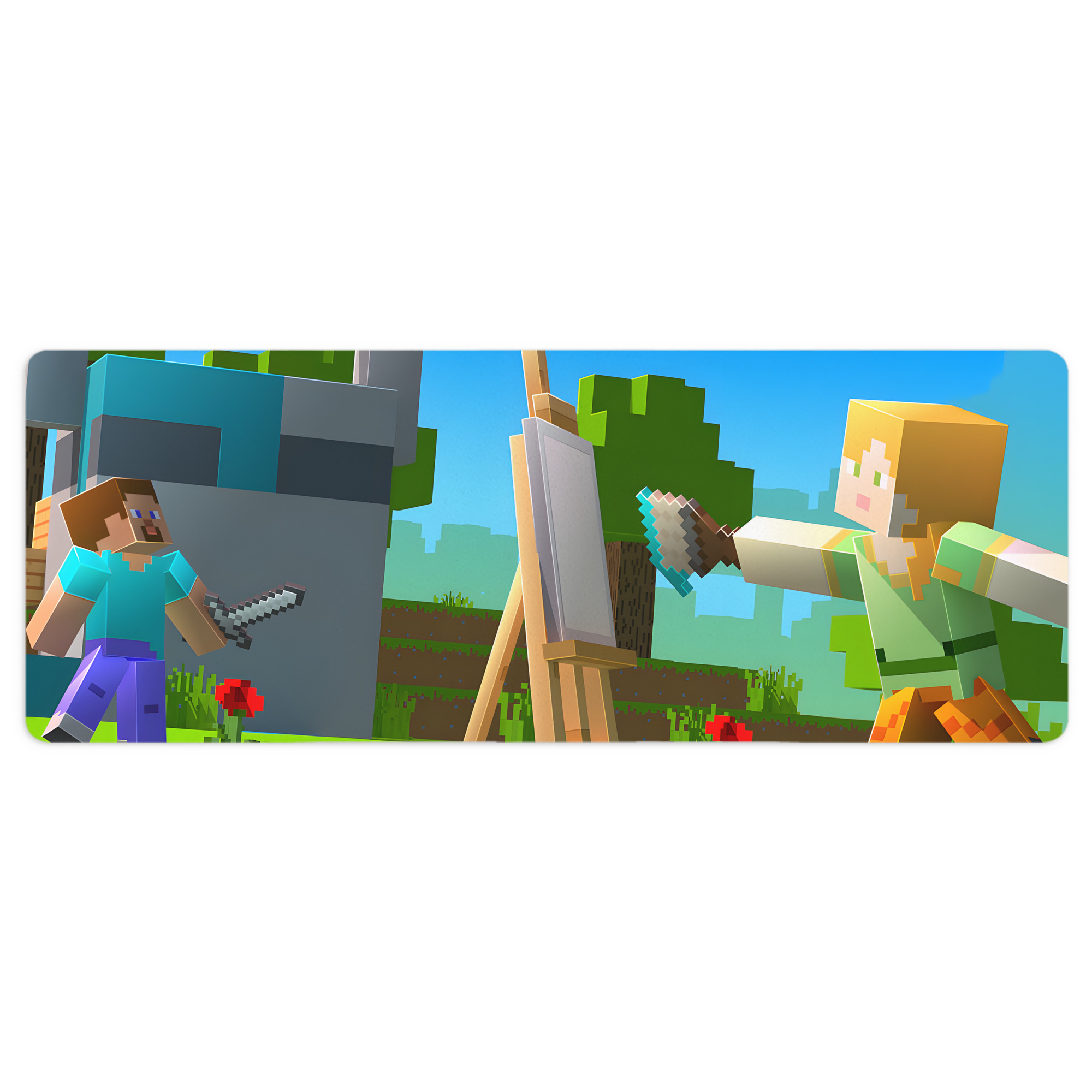 （画像用） マインクラフト ブロックの世界 Minecraft MC Block world ステッチ加工 大判デスクマット／滑り止めマウスパッド