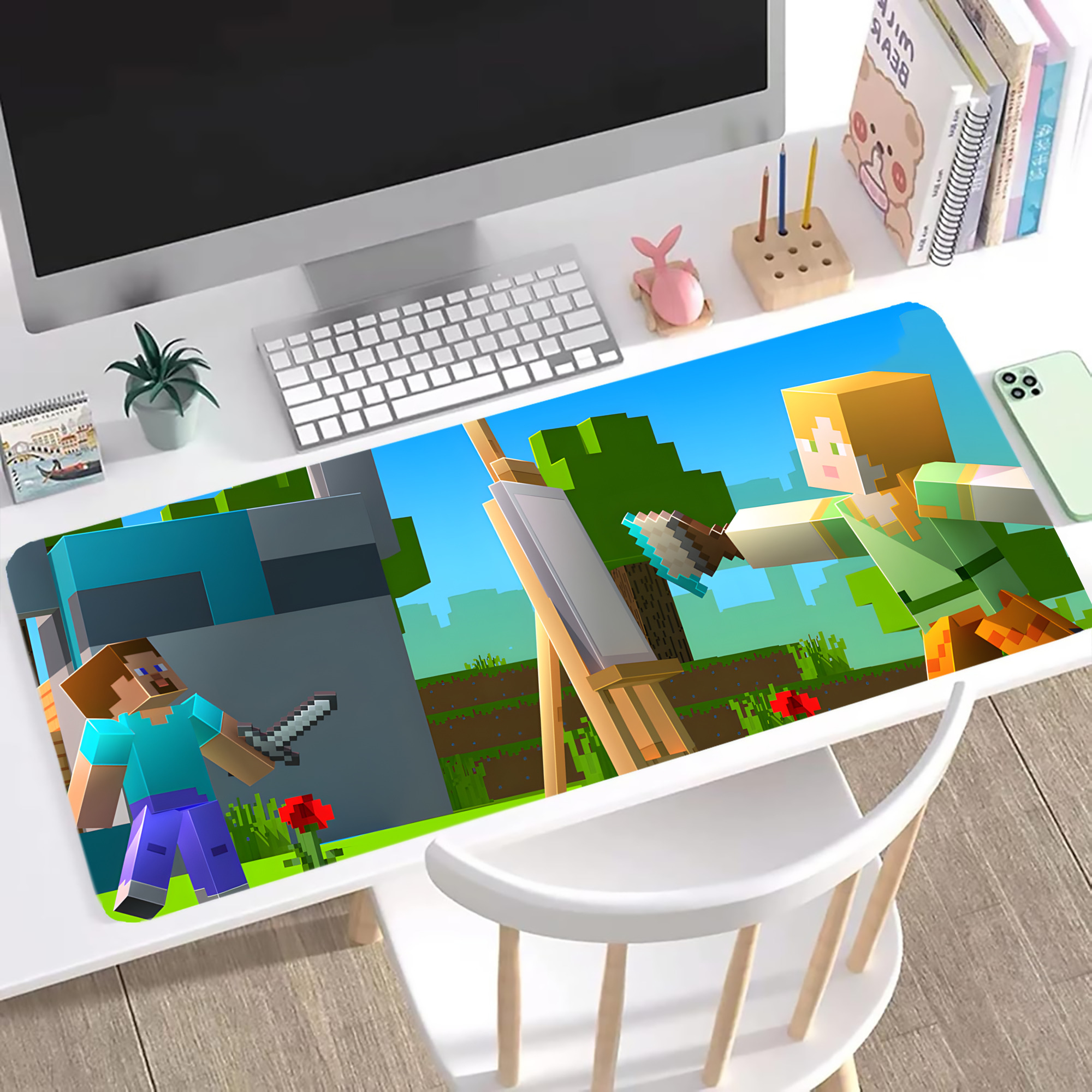 （画像用） マインクラフト ブロックの世界 Minecraft MC Block world ステッチ加工 大判デスクマット／滑り止めマウスパッド