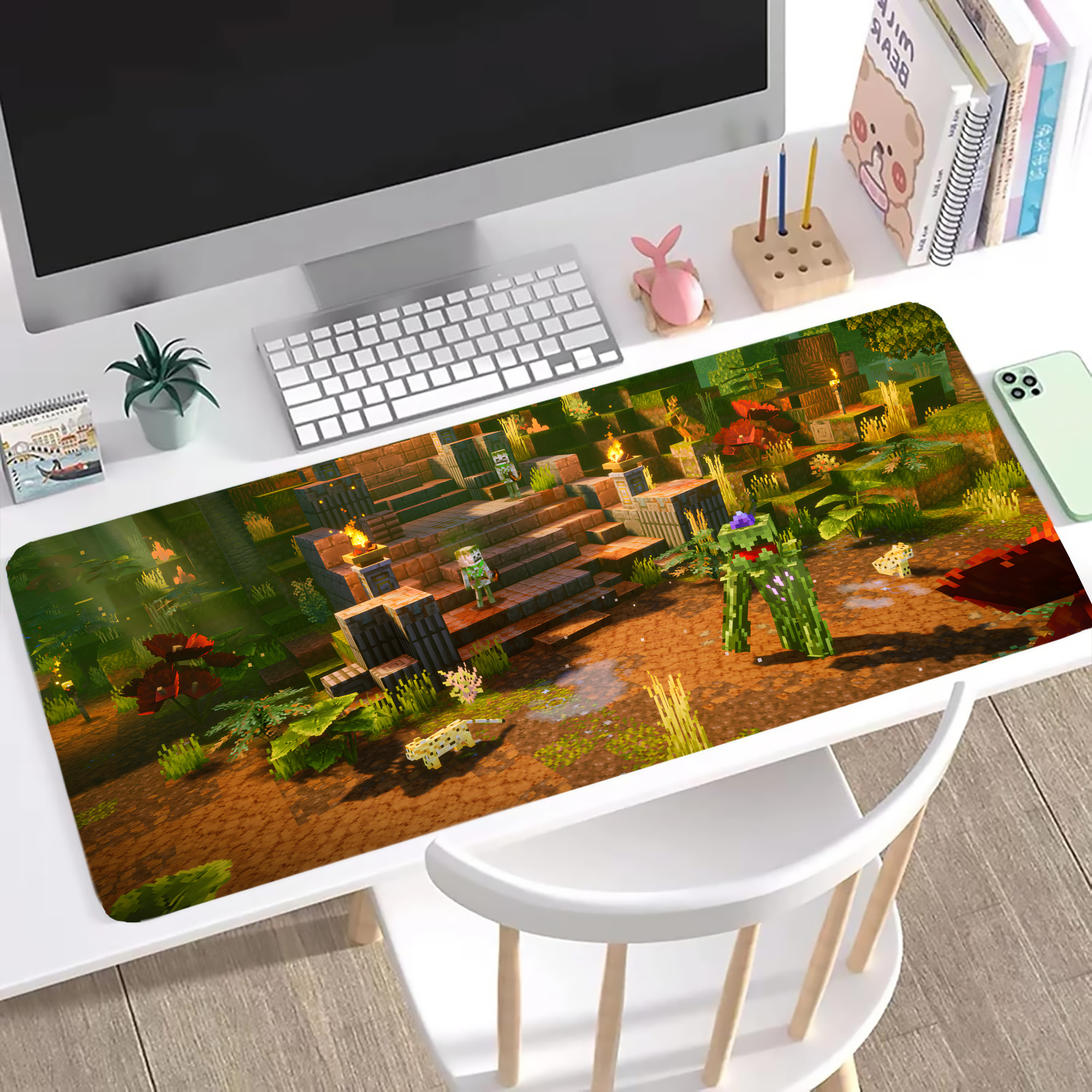 （画像用） マインクラフト ブロックの世界 Minecraft MC Block world ステッチ加工 大判デスクマット／滑り止めマウスパッド
