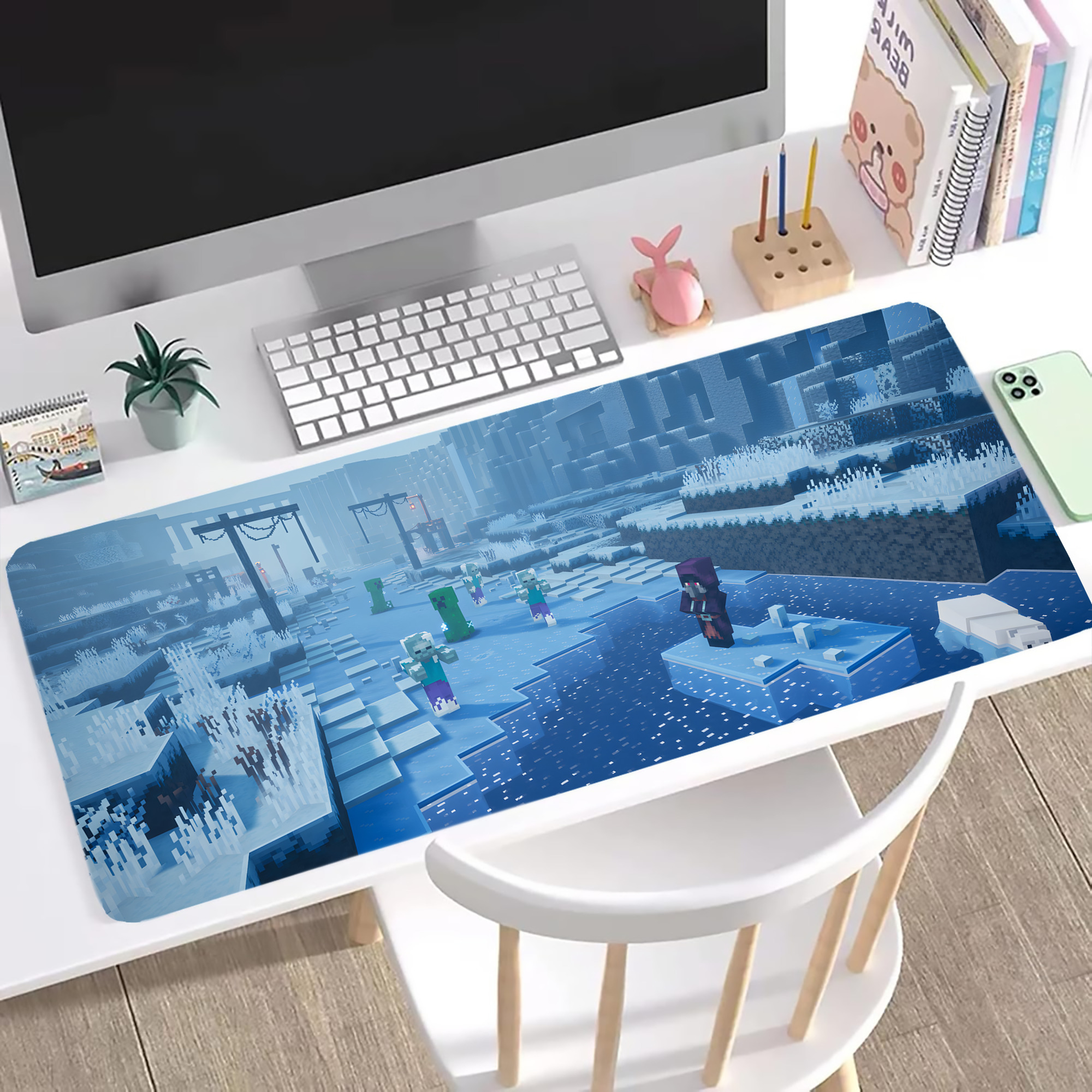 （画像用） マインクラフト ブロックの世界 Minecraft MC Block world ステッチ加工 大判デスクマット／滑り止めマウスパッド