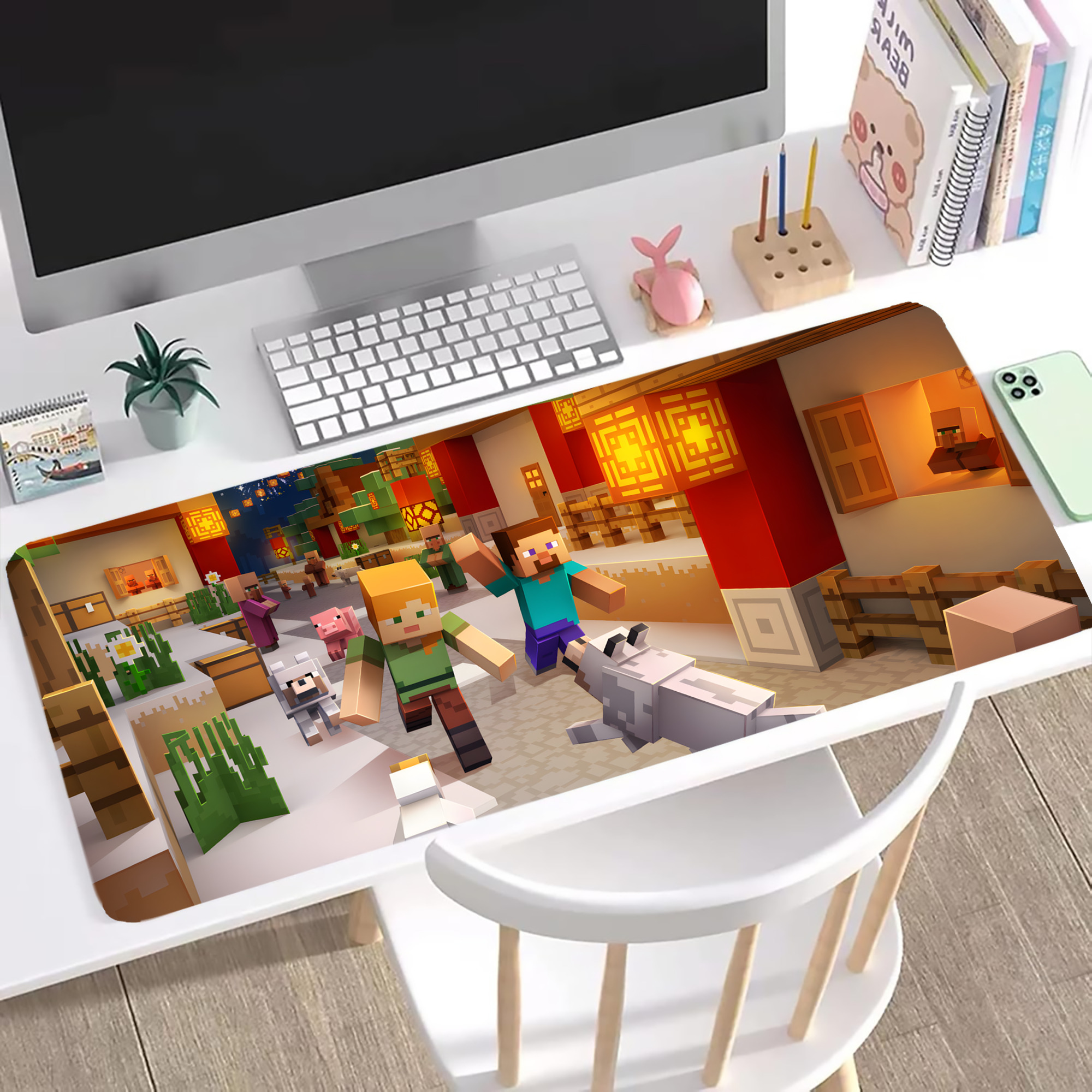 （画像用） マインクラフト ブロックの世界 Minecraft MC Block world ステッチ加工 大判デスクマット／滑り止めマウスパッド