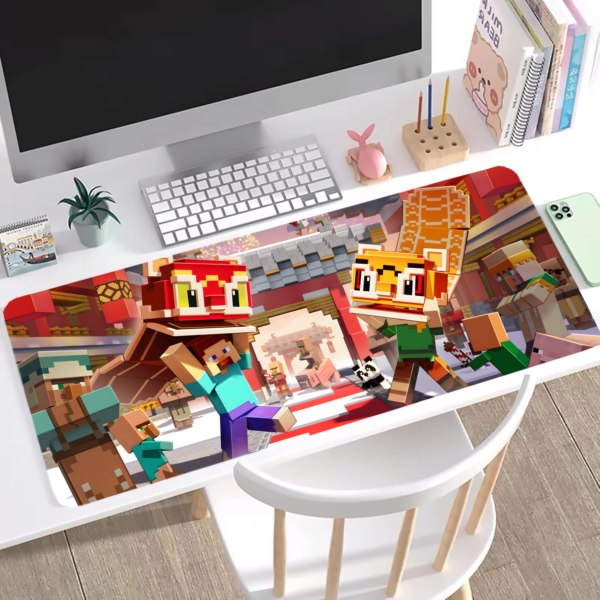 （画像用） マインクラフト ブロックの世界 Minecraft MC Block world ステッチ加工 大判デスクマット／滑り止めマウスパッド