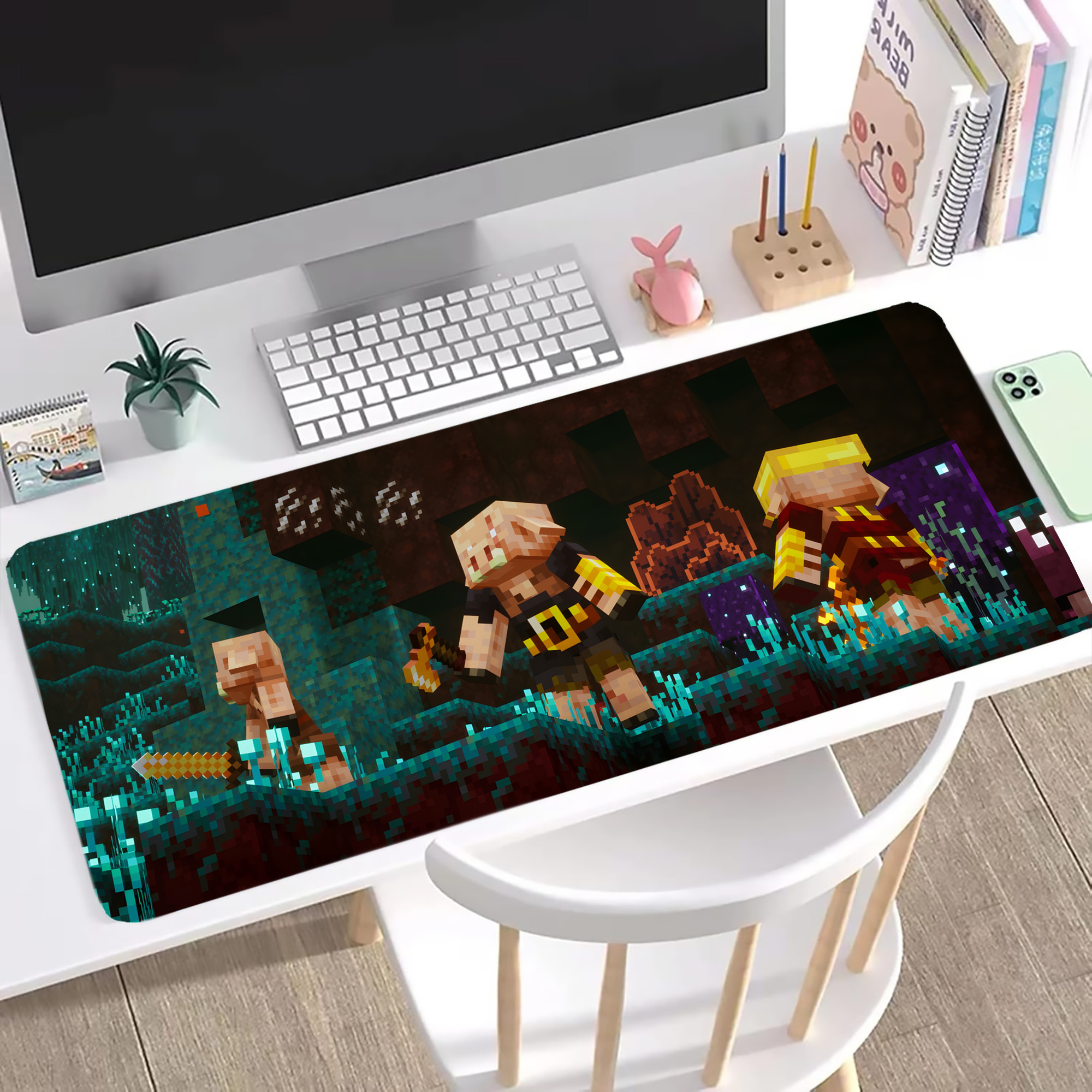 （画像用） マインクラフト ブロックの世界 Minecraft MC Block world ステッチ加工 大判デスクマット／滑り止めマウスパッド