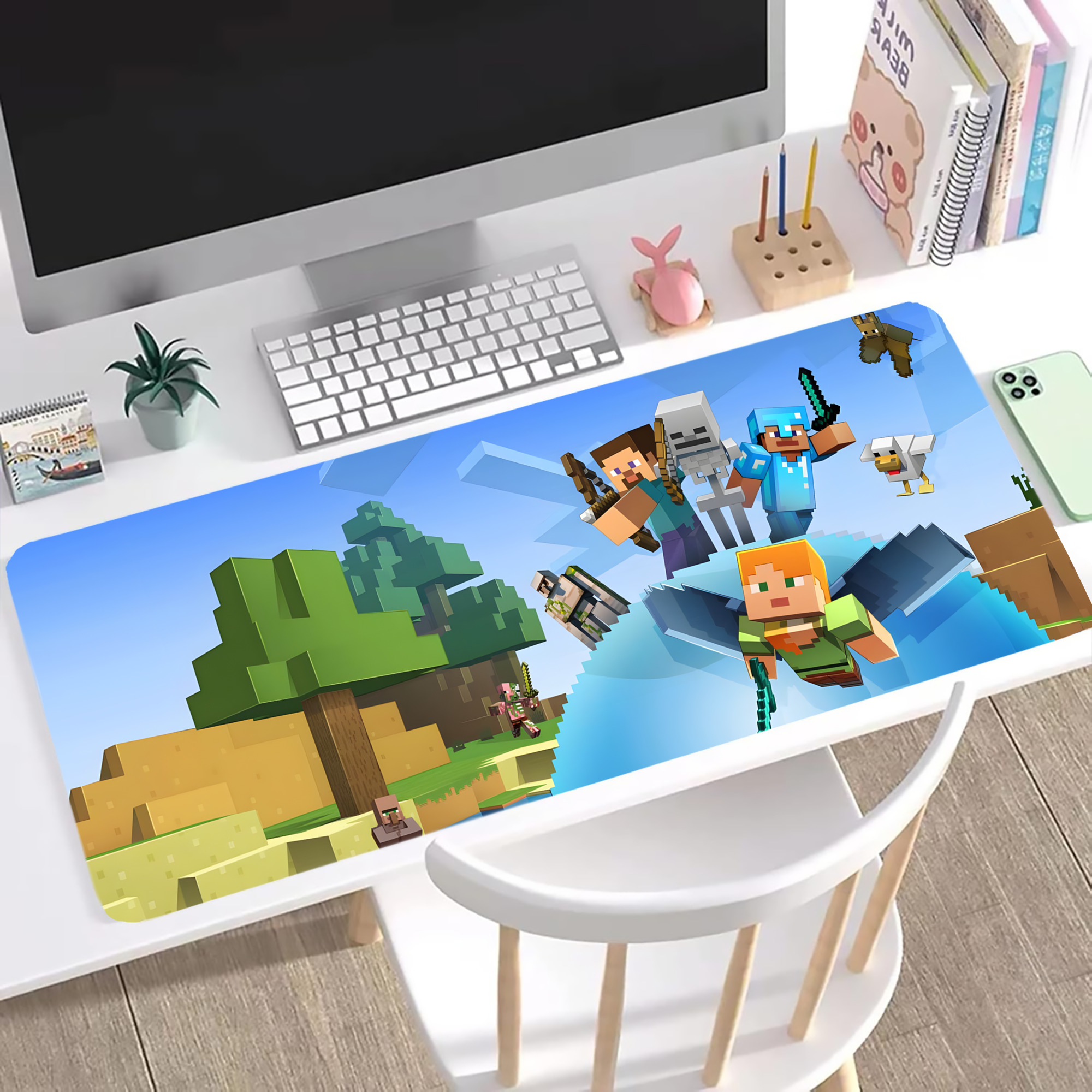 （画像用） マインクラフト ブロックの世界 Minecraft MC Block world ステッチ加工 大判デスクマット／滑り止めマウスパッド