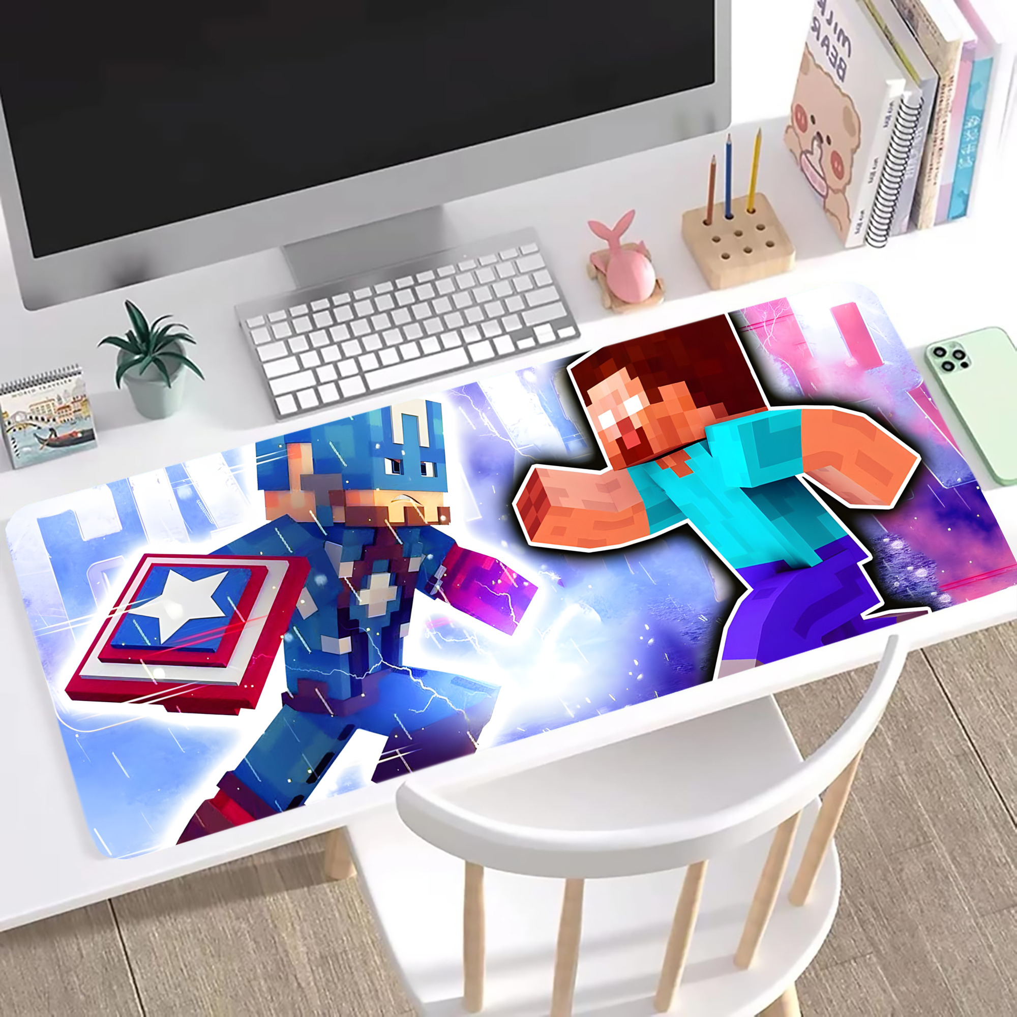 （画像用） マインクラフト ブロックの世界 Minecraft MC Block world ステッチ加工 大判デスクマット／滑り止めマウスパッド