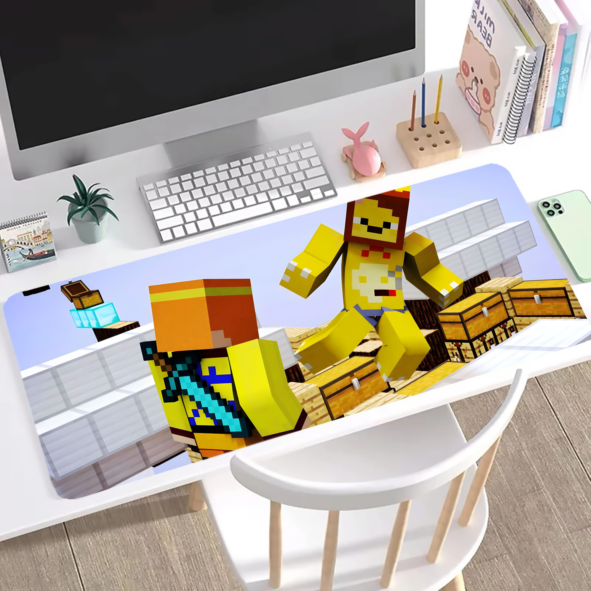 （画像用） マインクラフト ブロックの世界 Minecraft MC Block world ステッチ加工 大判デスクマット／滑り止めマウスパッド