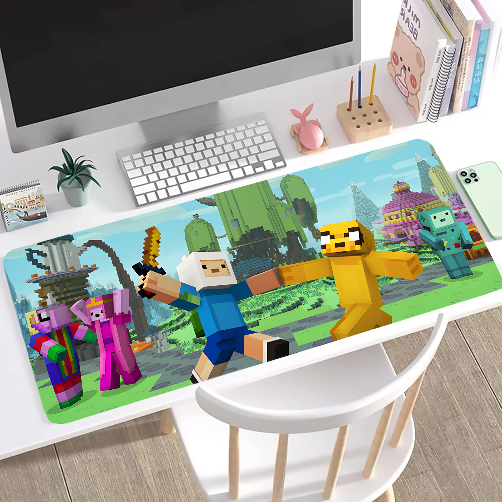 （画像用） マインクラフト ブロックの世界 Minecraft MC Block world ステッチ加工 大判デスクマット／滑り止めマウスパッド