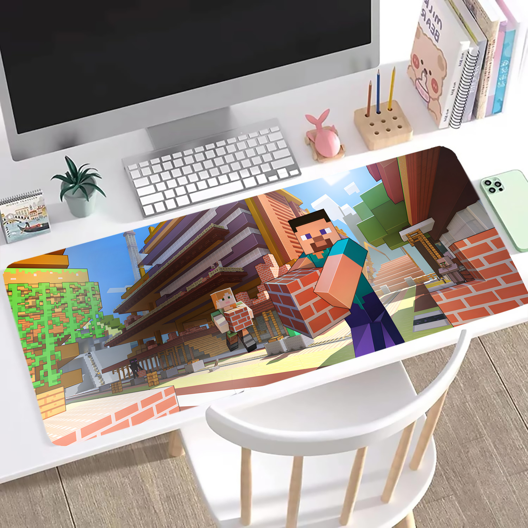 （画像用） マインクラフト ブロックの世界 Minecraft MC Block world ステッチ加工 大判デスクマット／滑り止めマウスパッド