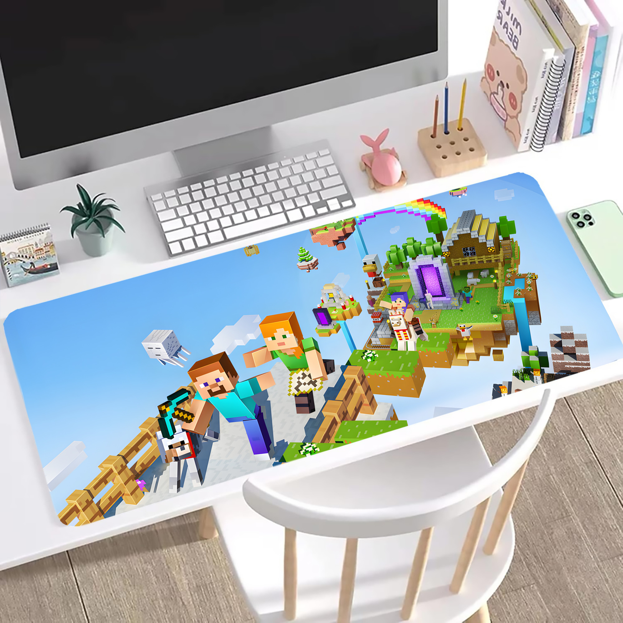 （画像用） マインクラフト ブロックの世界 Minecraft MC Block world ステッチ加工 大判デスクマット／滑り止めマウスパッド