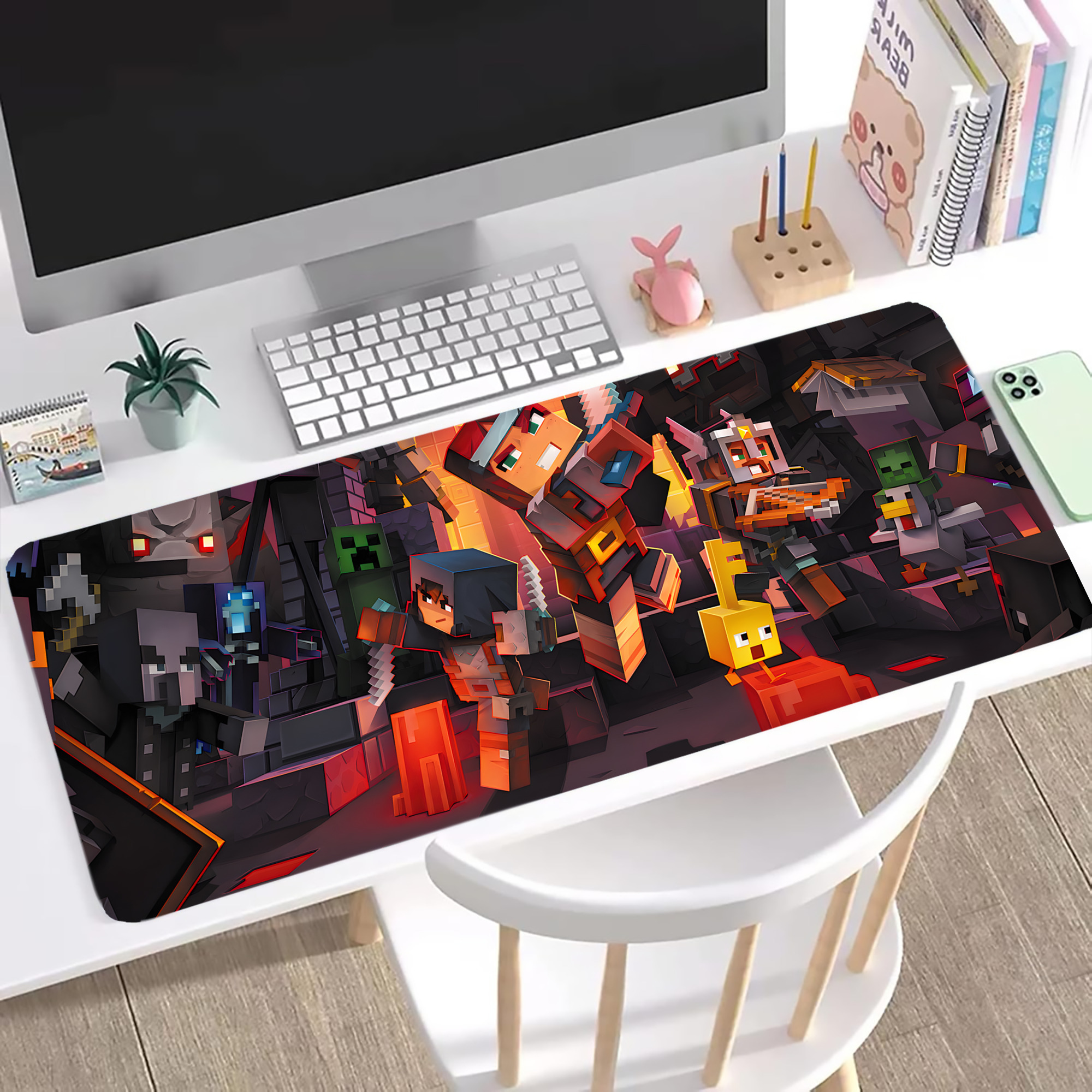 （画像用） マインクラフト ブロックの世界 Minecraft MC Block world ステッチ加工 大判デスクマット／滑り止めマウスパッド