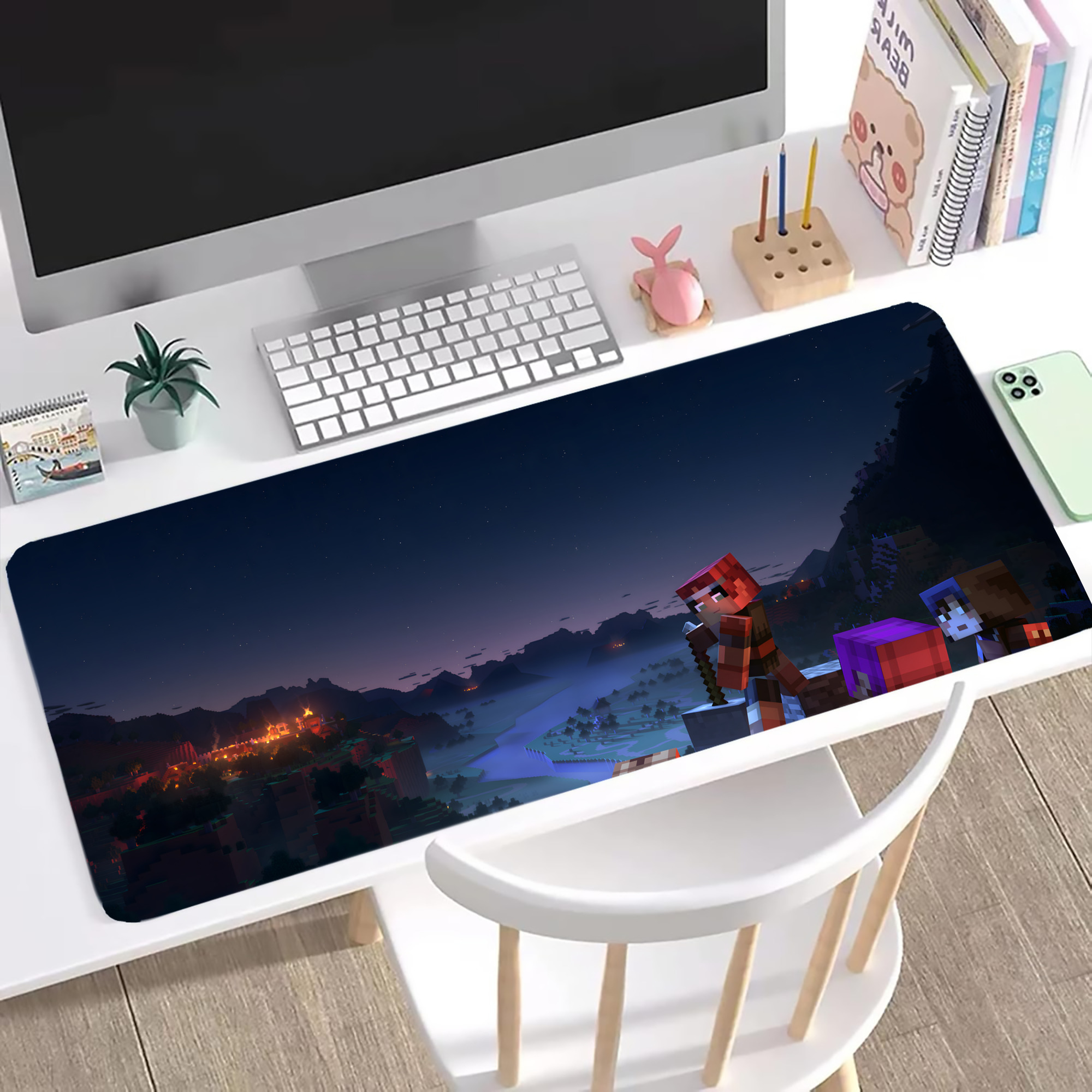 （画像用） マインクラフト ブロックの世界 Minecraft MC Block world ステッチ加工 大判デスクマット／滑り止めマウスパッド