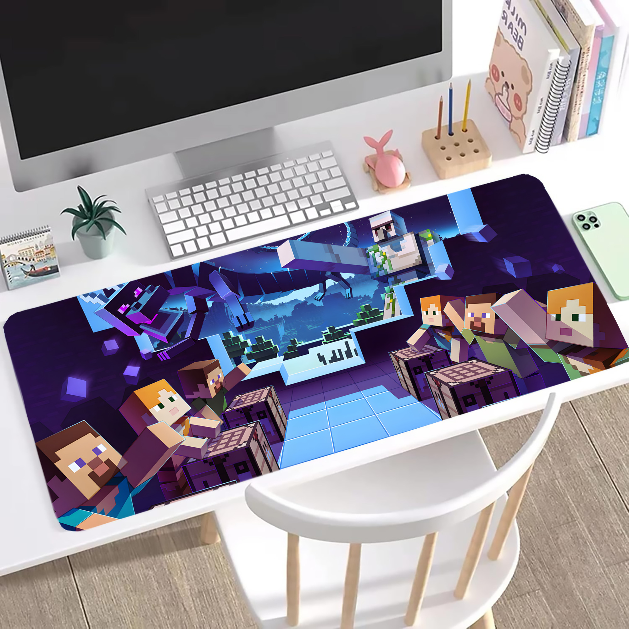 （画像用） マインクラフト ブロックの世界 Minecraft MC Block world ステッチ加工 大判デスクマット／滑り止めマウスパッド