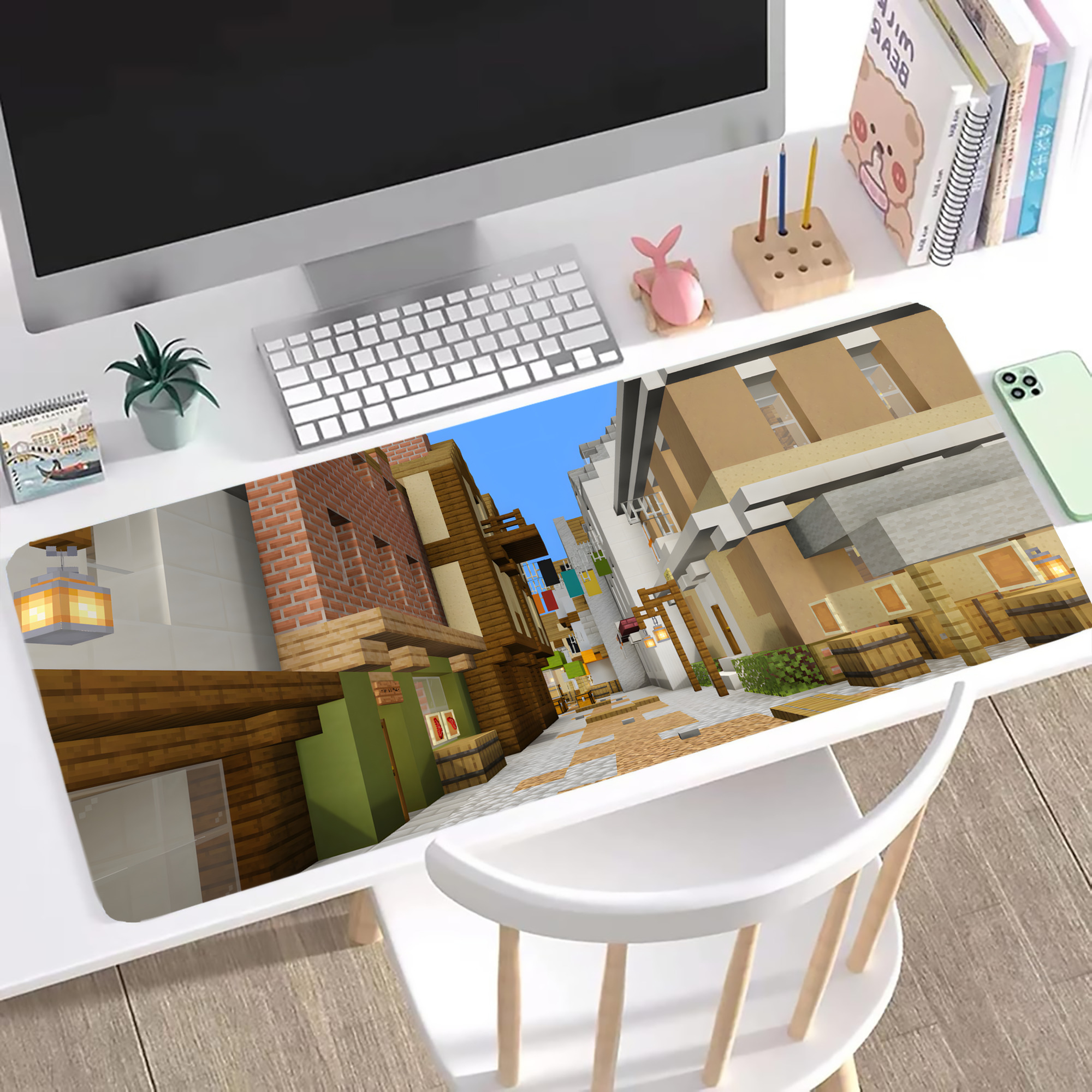 （画像用） マインクラフト ブロックの世界 Minecraft MC Block world ステッチ加工 大判デスクマット／滑り止めマウスパッド