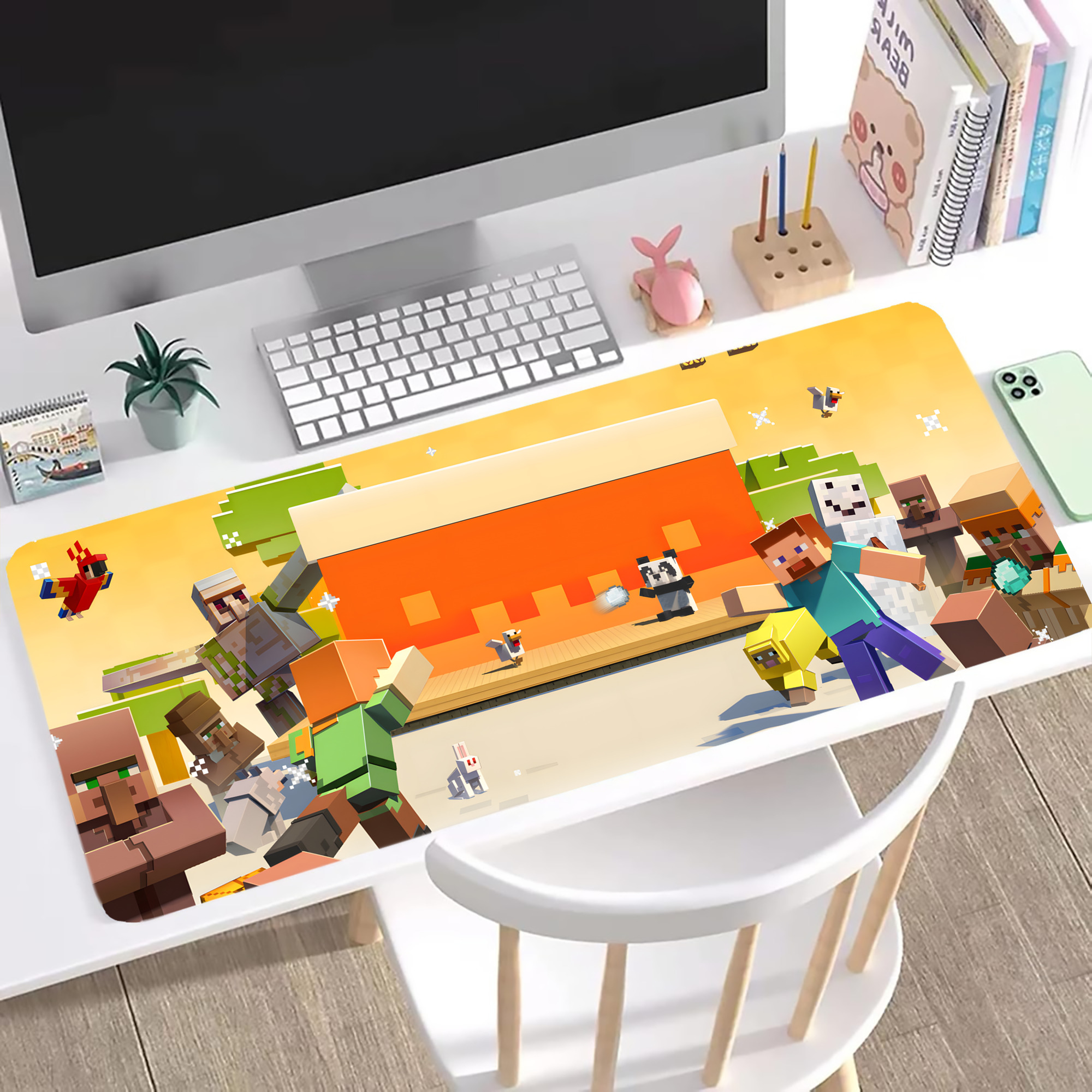 （画像用） マインクラフト ブロックの世界 Minecraft MC Block world ステッチ加工 大判デスクマット／滑り止めマウスパッド