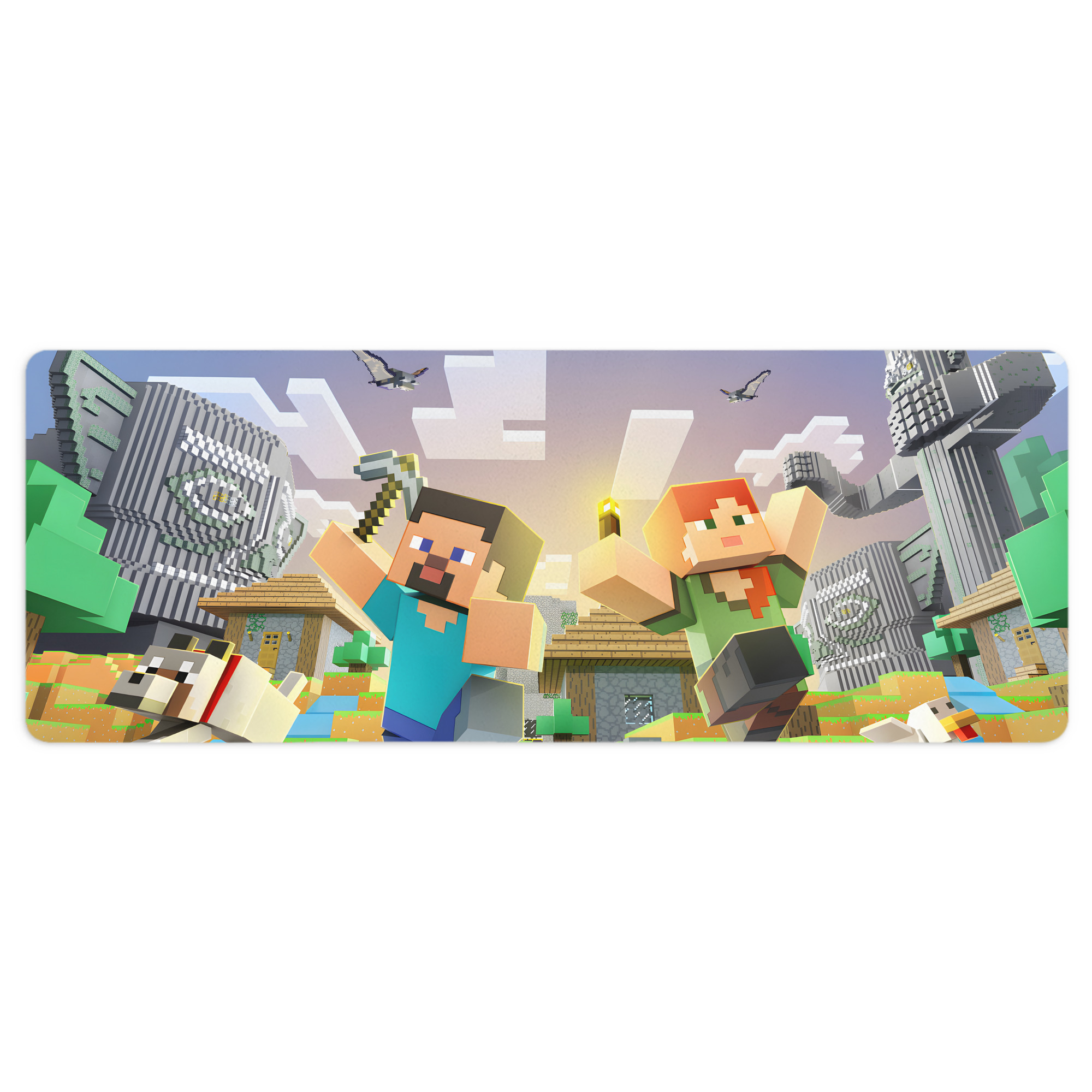 （画像用） マインクラフト ブロックの世界 Minecraft MC Block world ステッチ加工 大判デスクマット／滑り止めマウスパッド