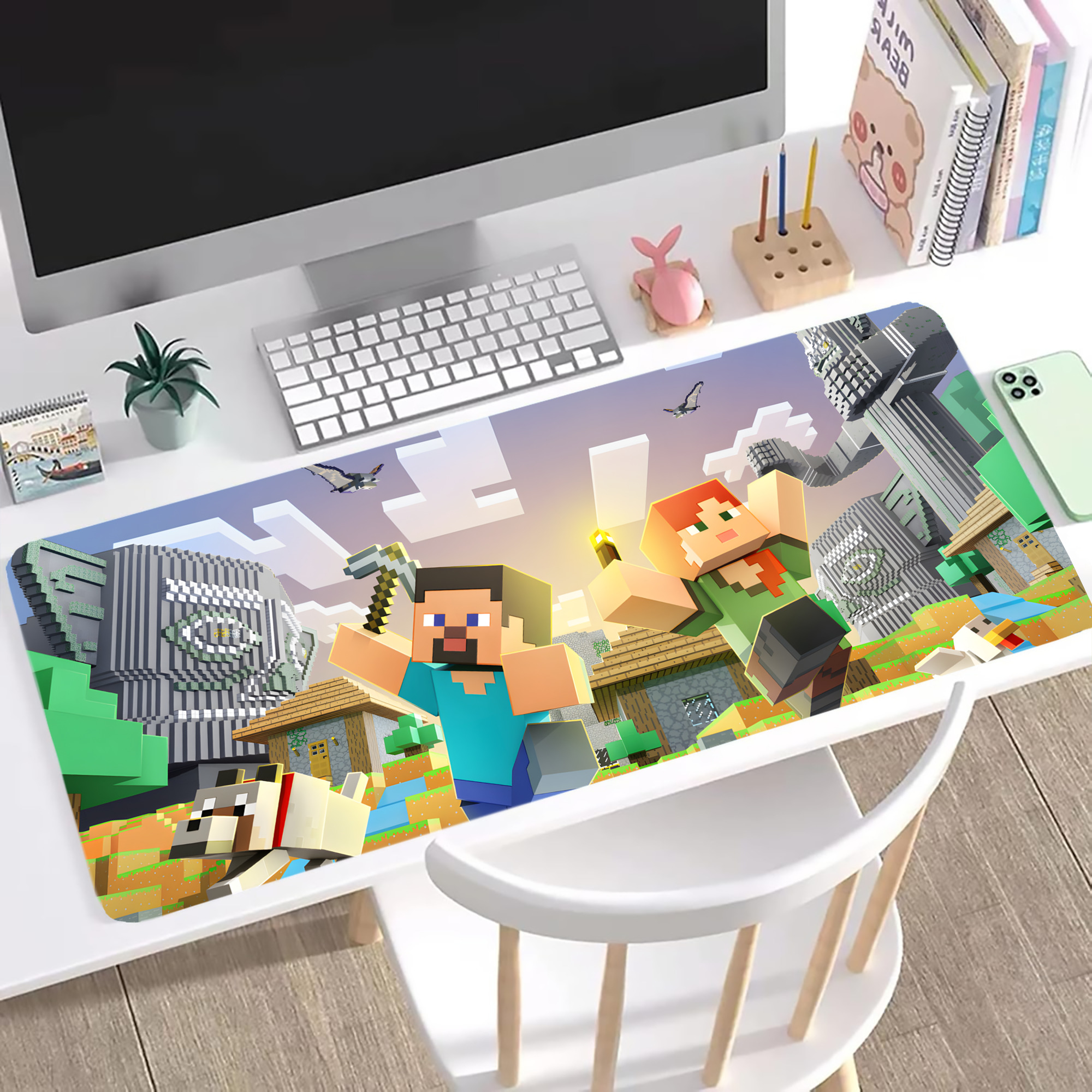 （画像用） マインクラフト ブロックの世界 Minecraft MC Block world ステッチ加工 大判デスクマット／滑り止めマウスパッド