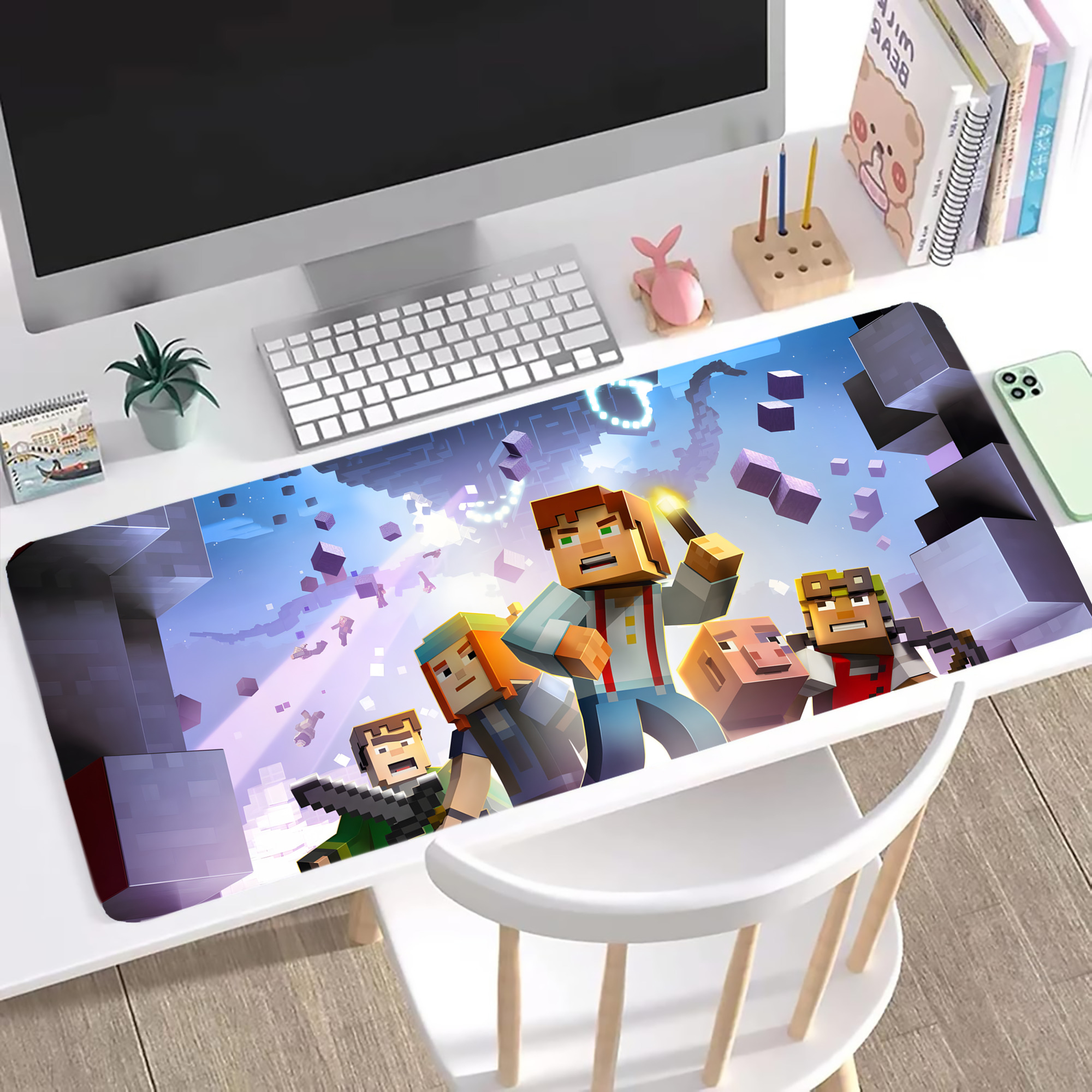 （画像用） マインクラフト ブロックの世界 Minecraft MC Block world ステッチ加工 大判デスクマット／滑り止めマウスパッド