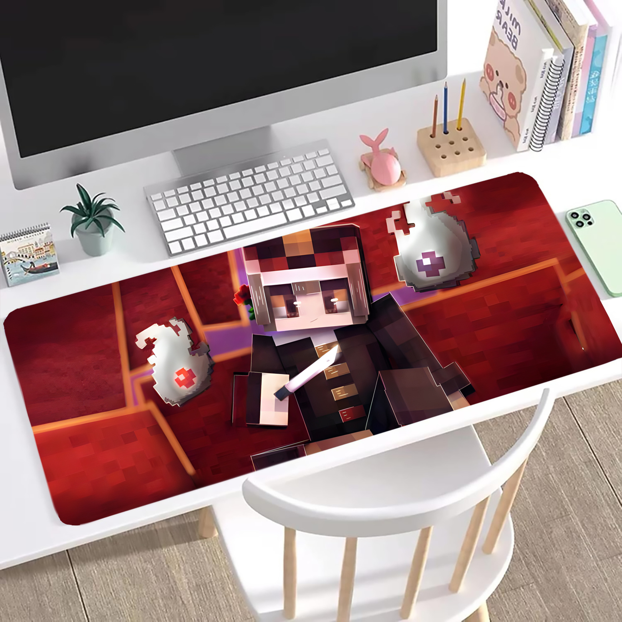 （画像用） マインクラフト ブロックの世界 Minecraft MC Block world ステッチ加工 大判デスクマット／滑り止めマウスパッド
