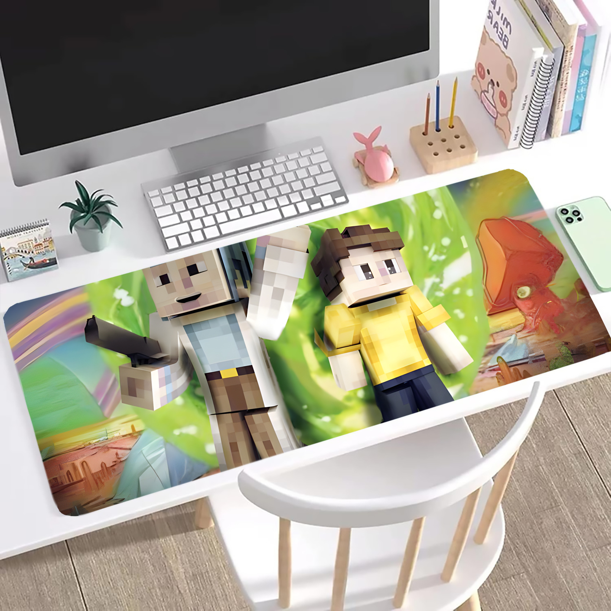 （画像用） マインクラフト ブロックの世界 Minecraft MC Block world ステッチ加工 大判デスクマット／滑り止めマウスパッド