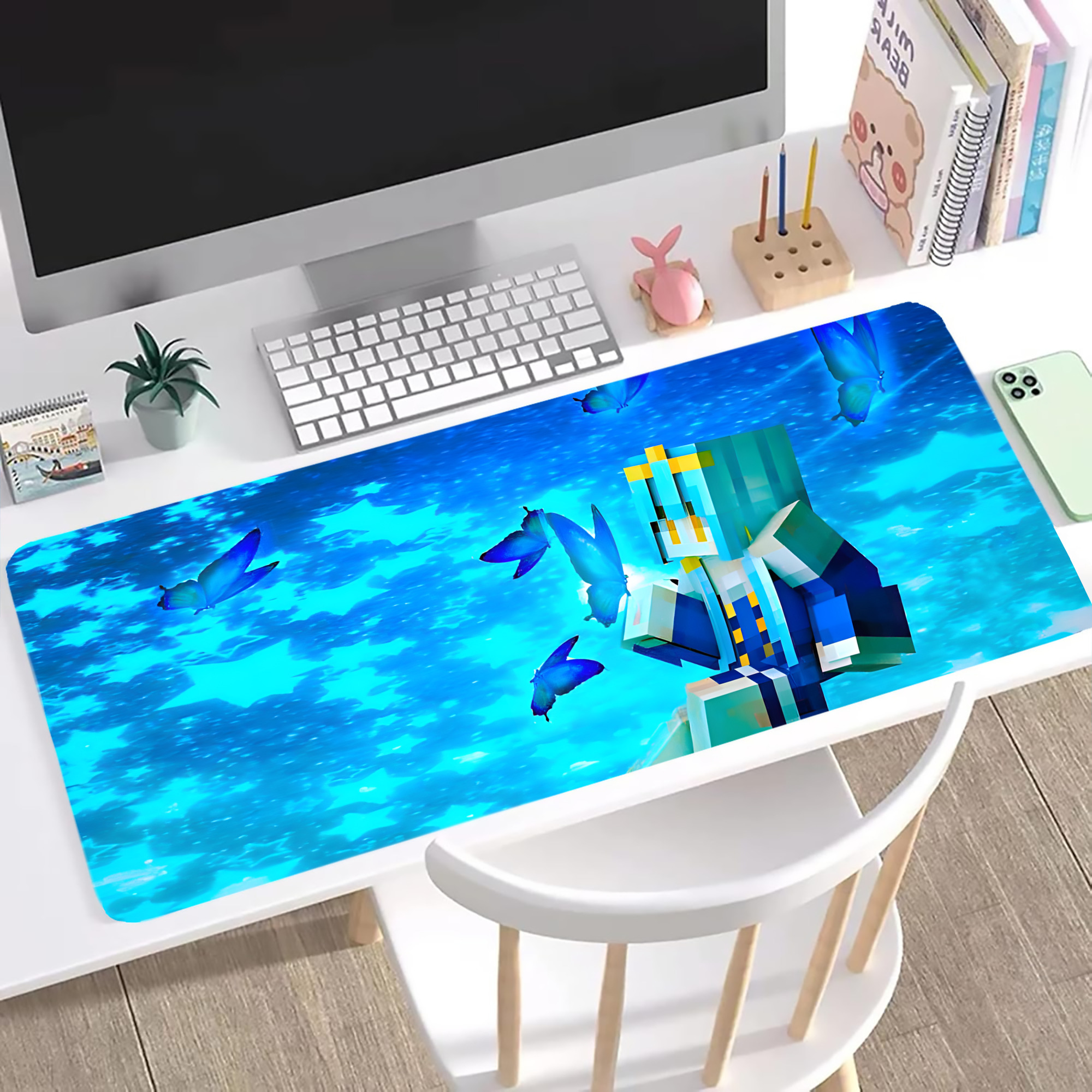 （画像用） マインクラフト ブロックの世界 Minecraft MC Block world ステッチ加工 大判デスクマット／滑り止めマウスパッド