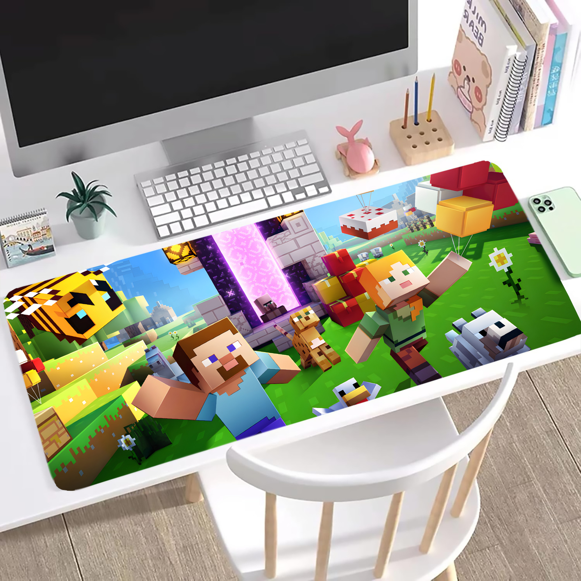 （画像用） マインクラフト ブロックの世界 Minecraft MC Block world ステッチ加工 大判デスクマット／滑り止めマウスパッド